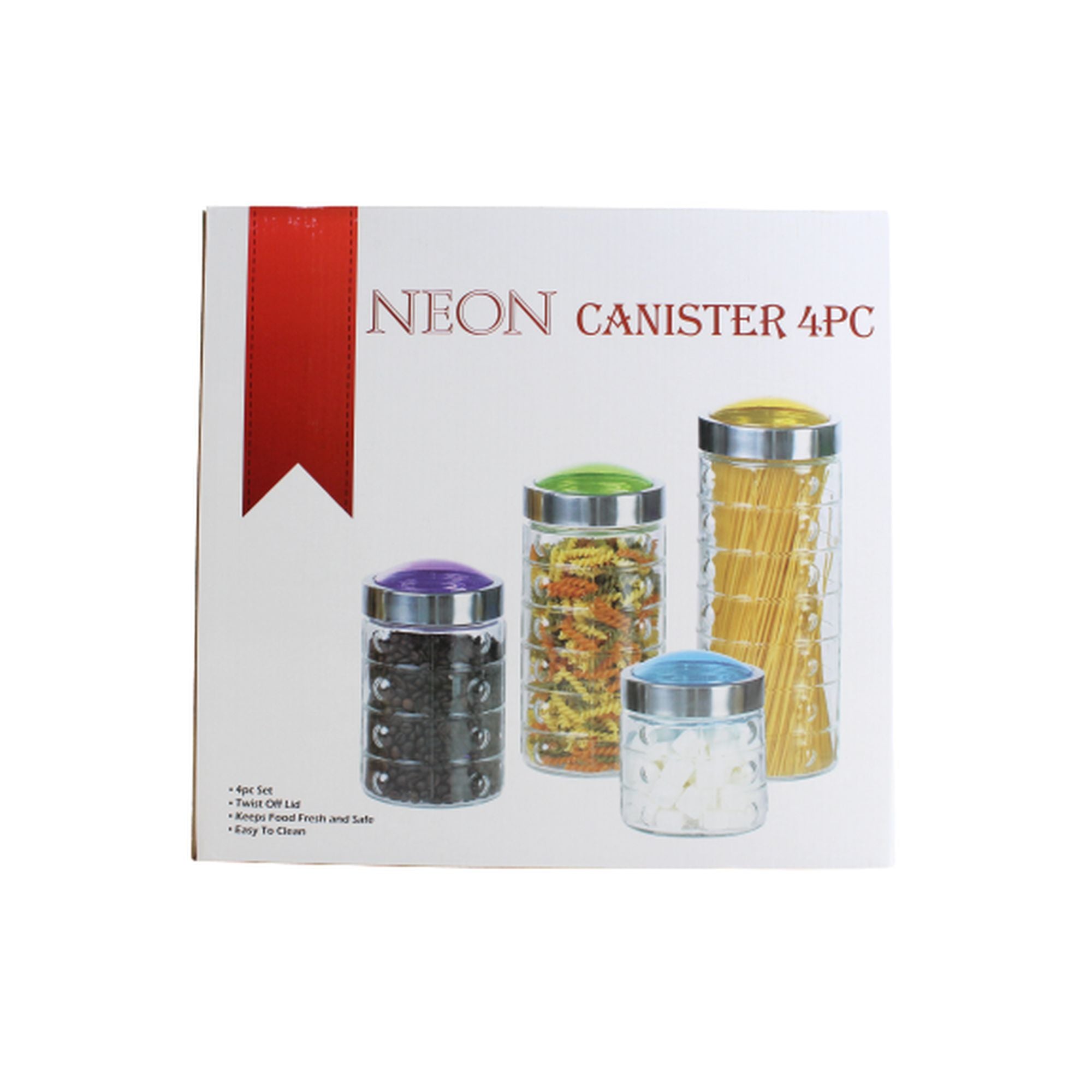 Glass Canister with Neon Lid 4pc Set