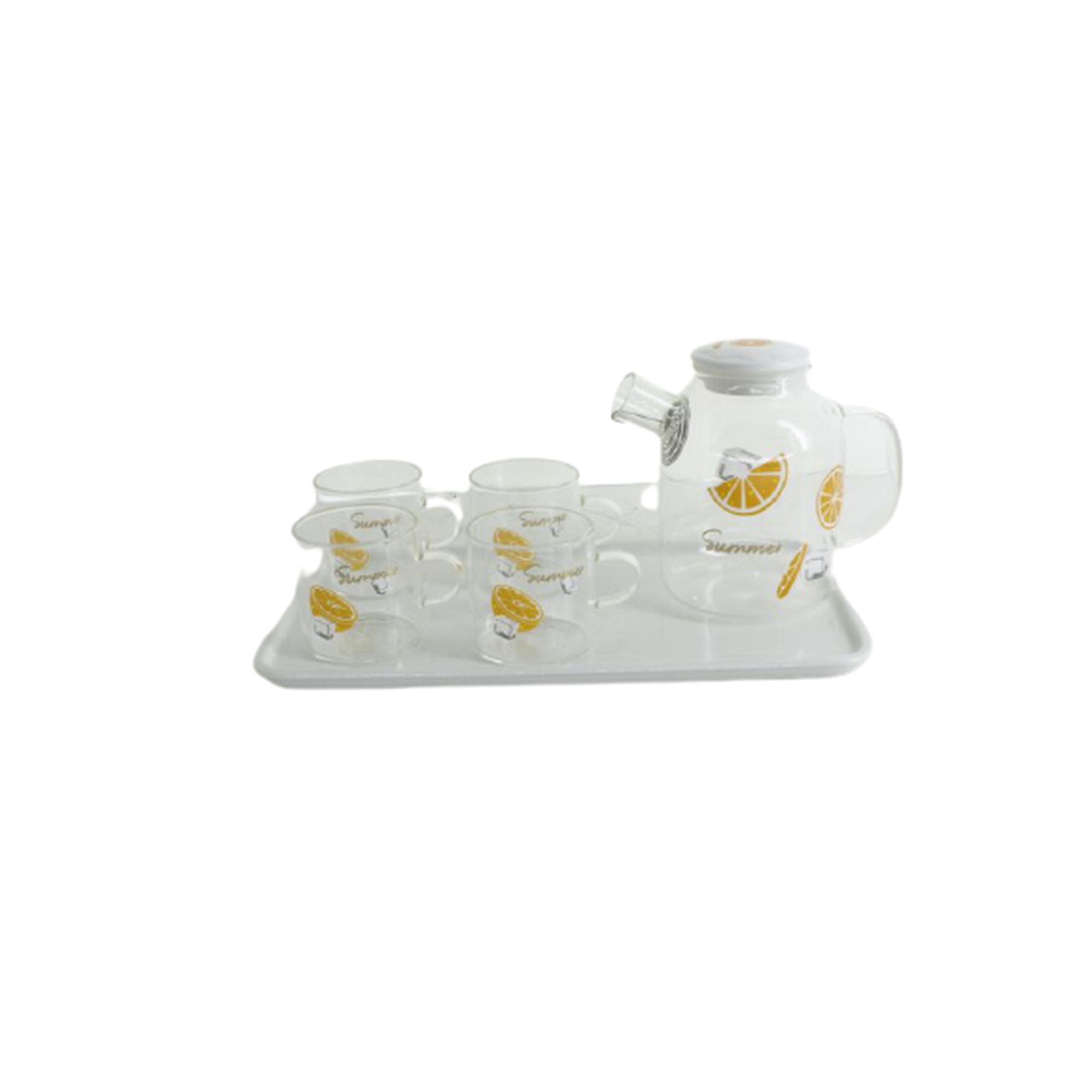 Glass Teapot with Cup and Tray Set 6pc - Tea Set PSK039