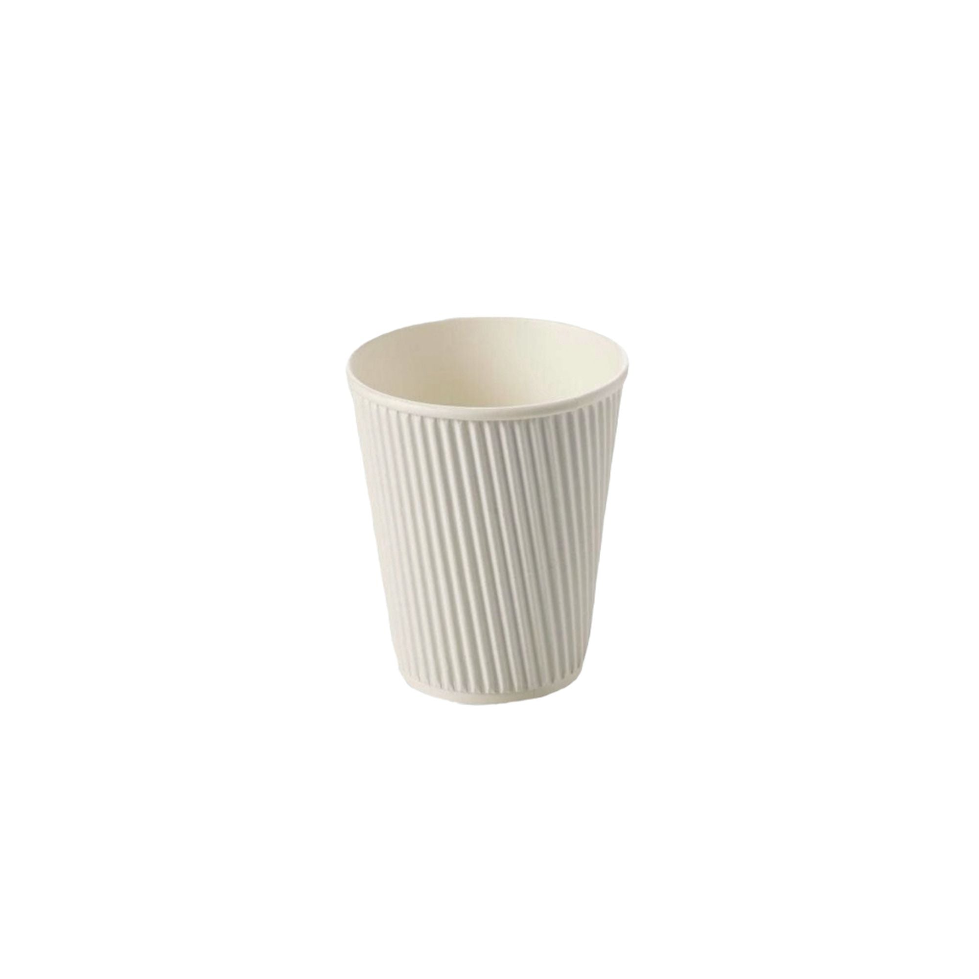 250ml Disposable Ripple Paper Coffee Cups Vertical with Black Sip Lid 5pack