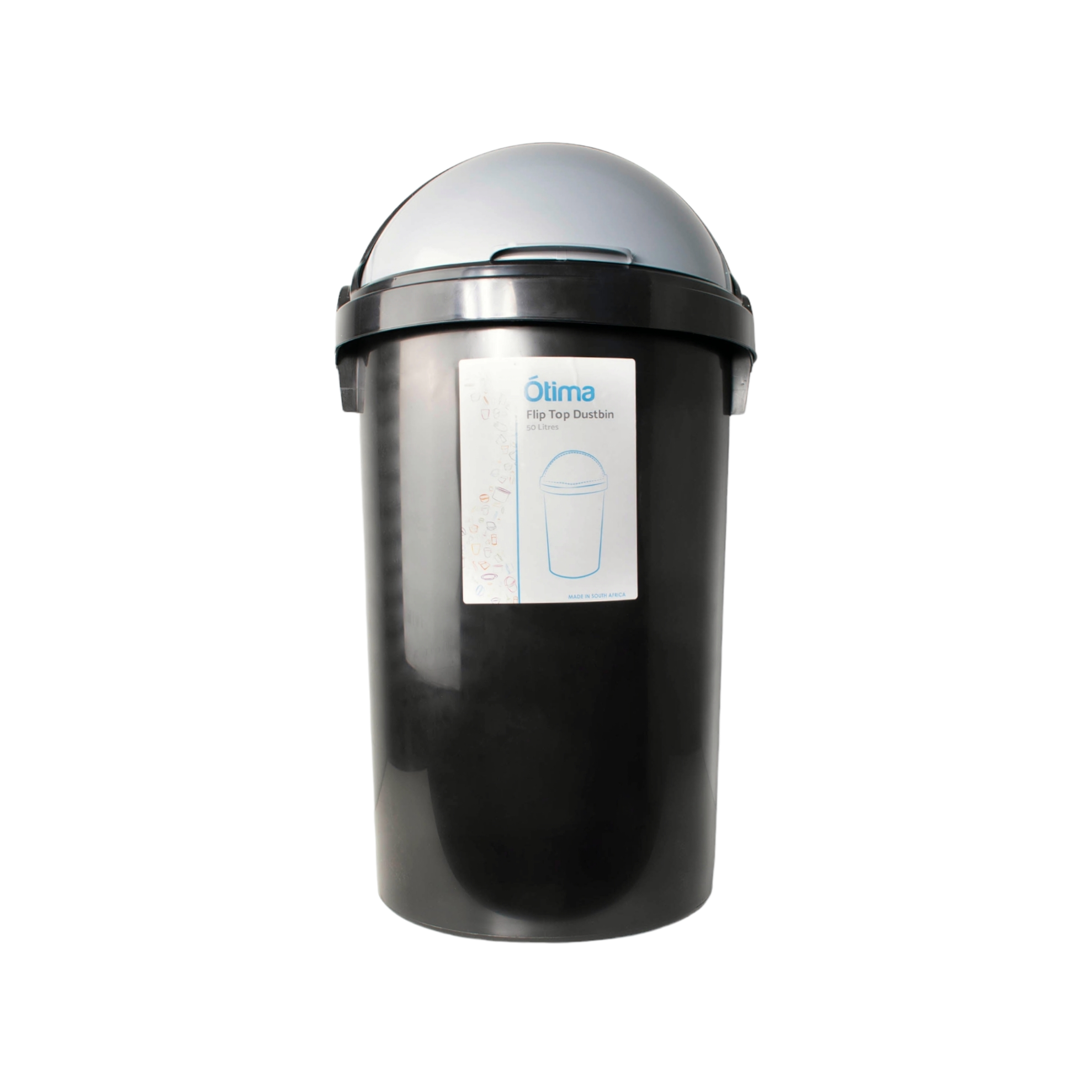 Otima 50L Office Waste Bin Black with Helmet Flip Top Dome Lid