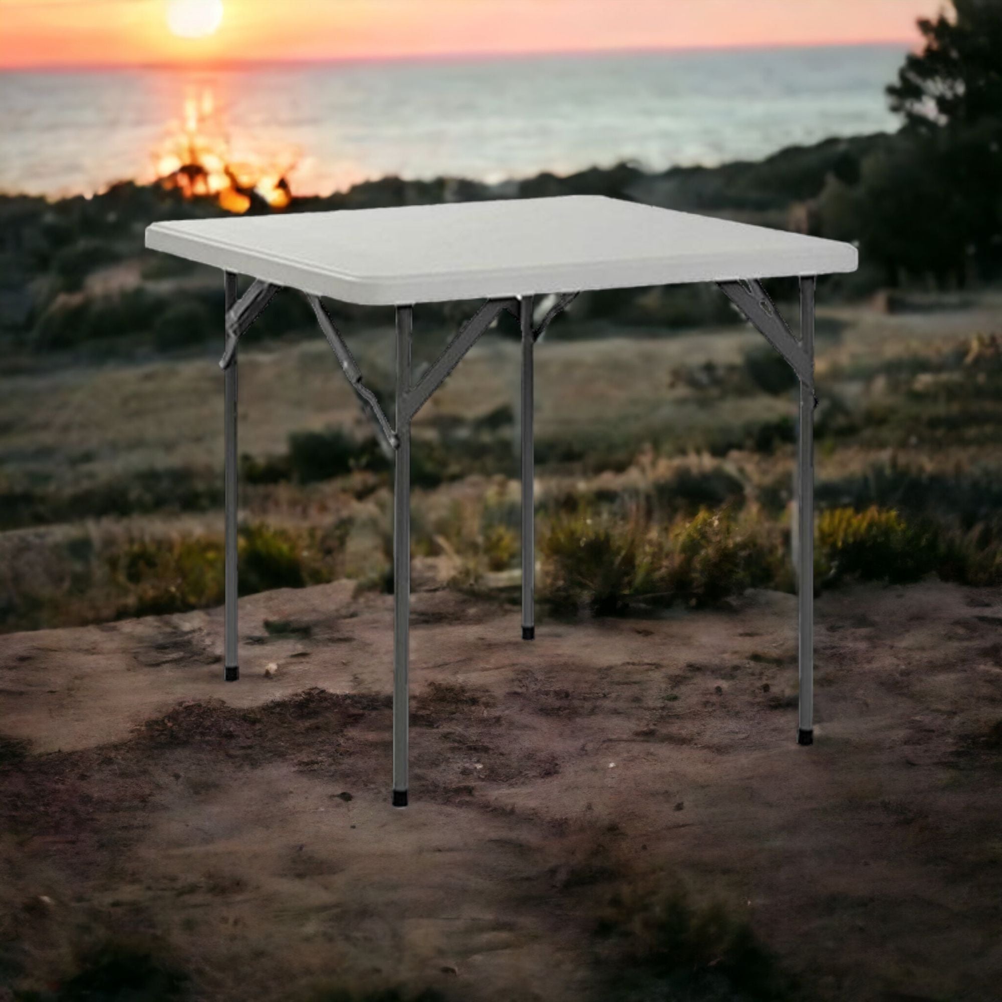 Folding Plastic Table Square White 86cm - Picnic Table