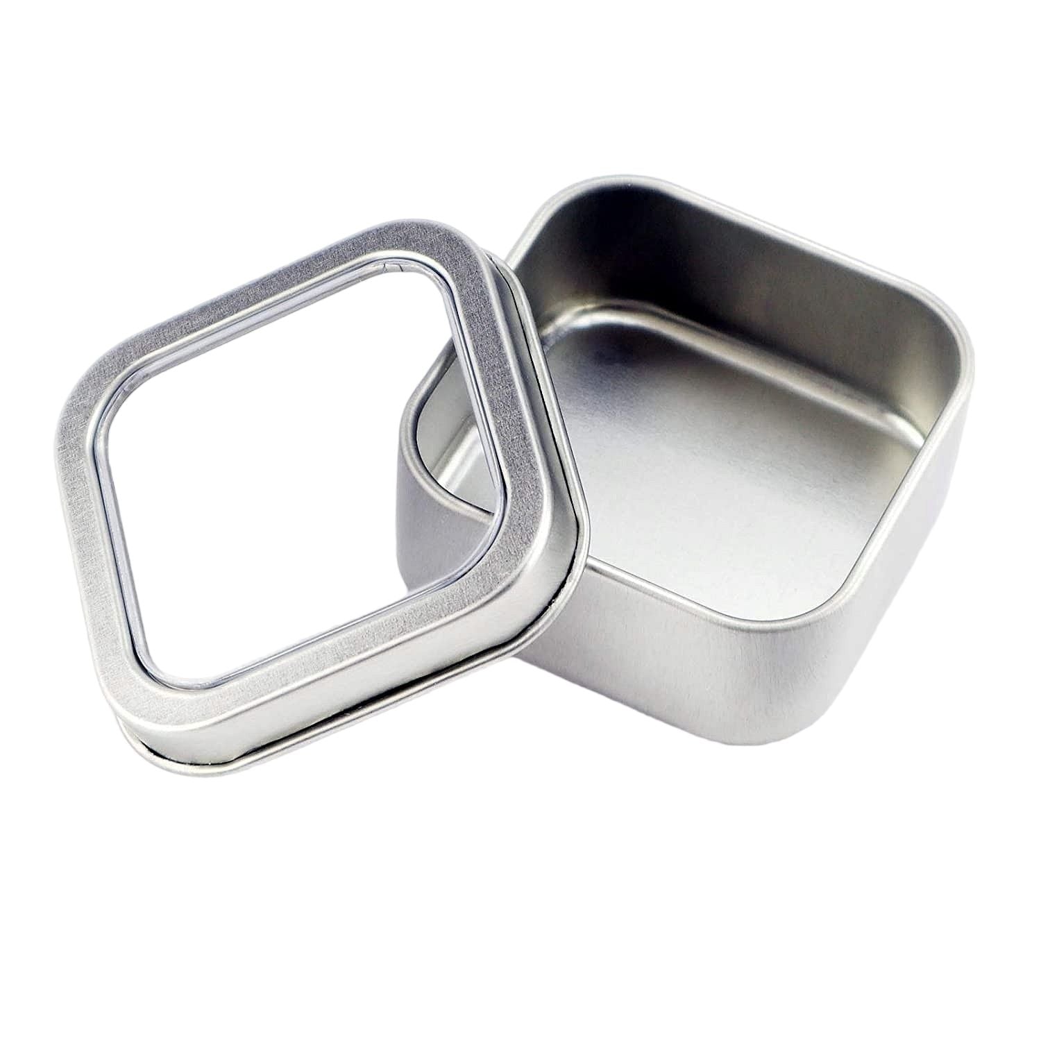 Gift Box Tin Square Metal with Clear Face Window Top