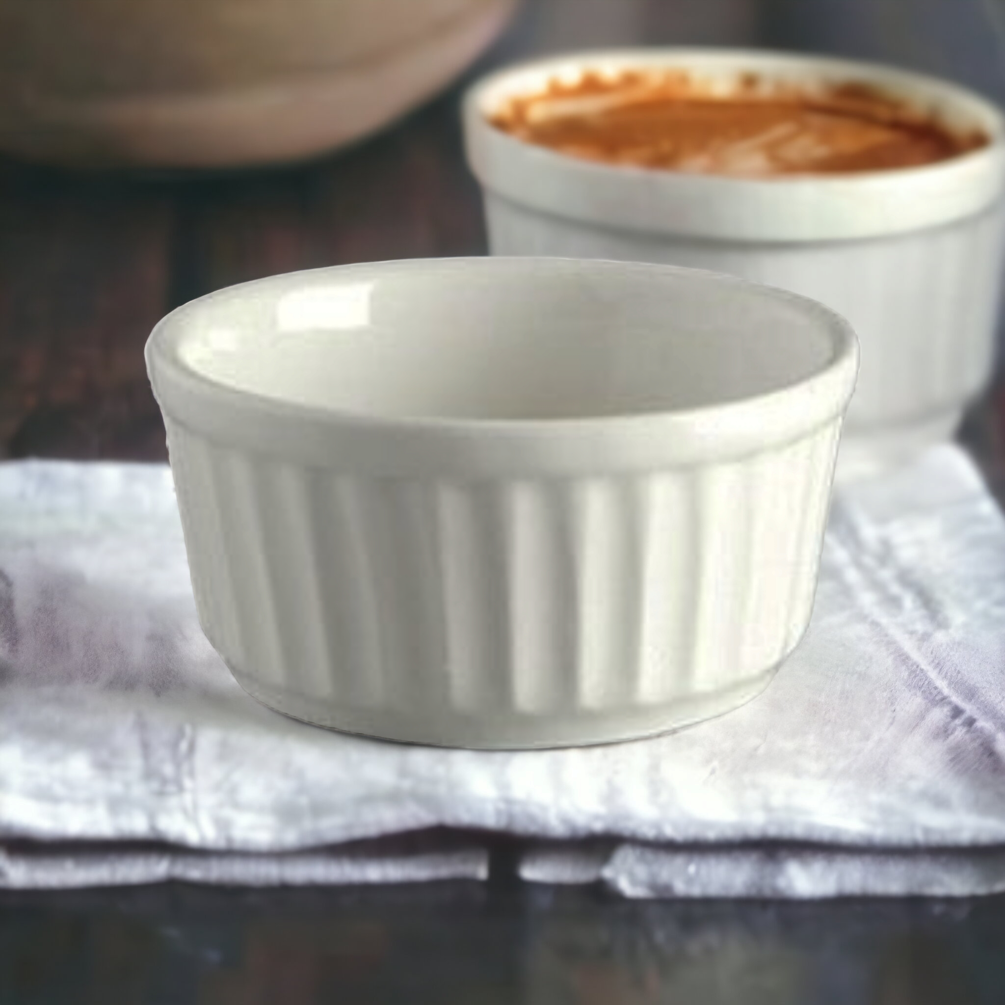 Ramekin Ceramic Ribbed 10inch 5cmx10cm White Baking Round Bowl