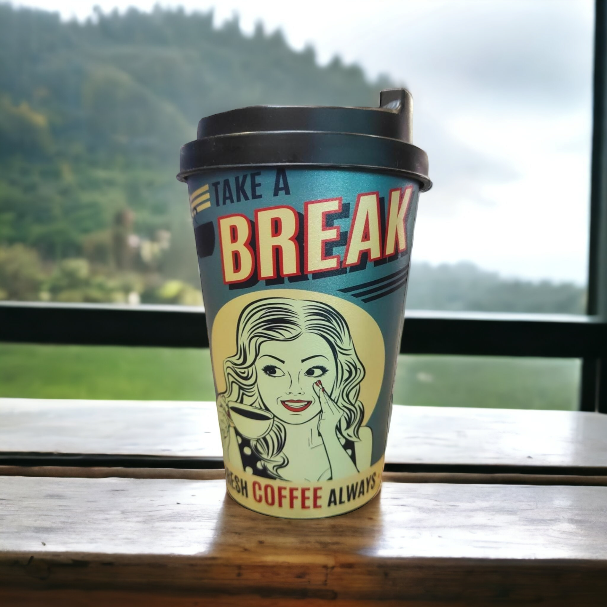 Reusable Takeaway Coffee Cup 340ml Take a Break Design