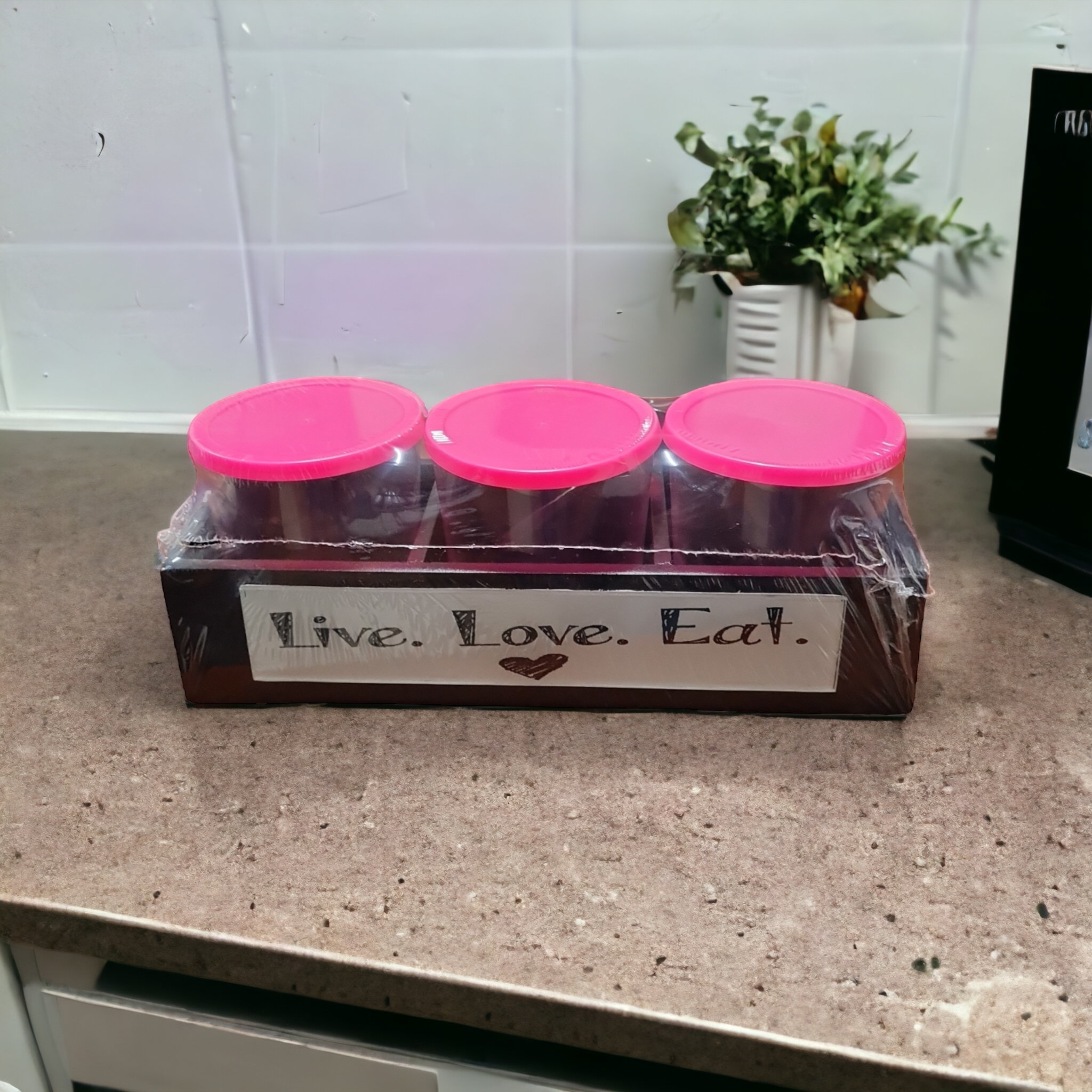 Glass Sauce Storage Jar Set 3pc Wooden Box