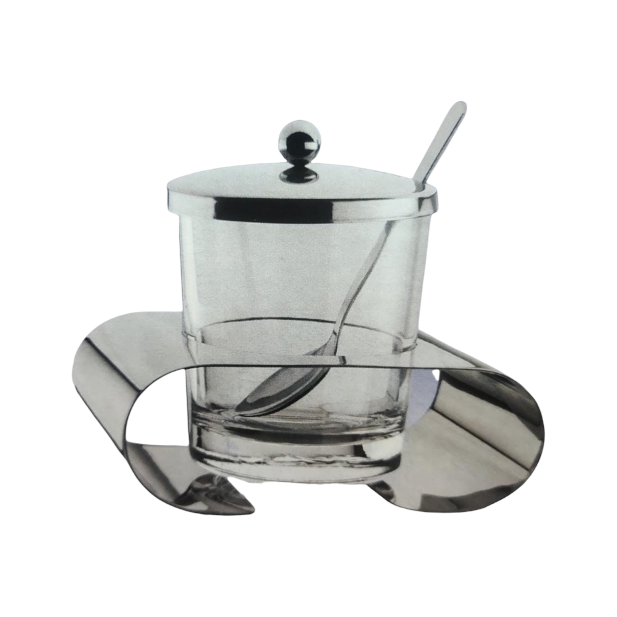 Glass Sugar Jar Bowl with Stainless Steel Stand with Spoon and Lid SGN818