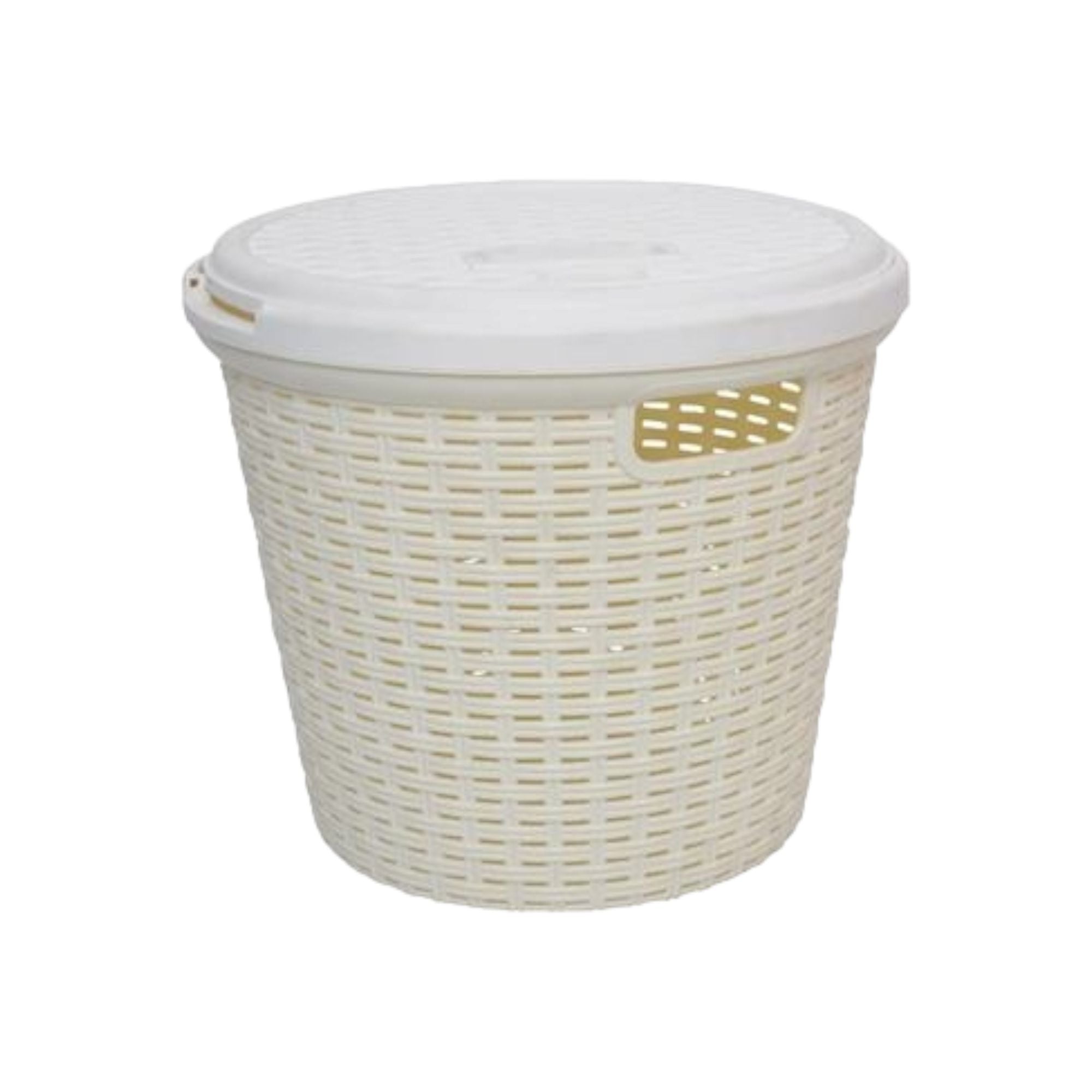 Laundry Slotted Linen BinBasket Round Cream 429