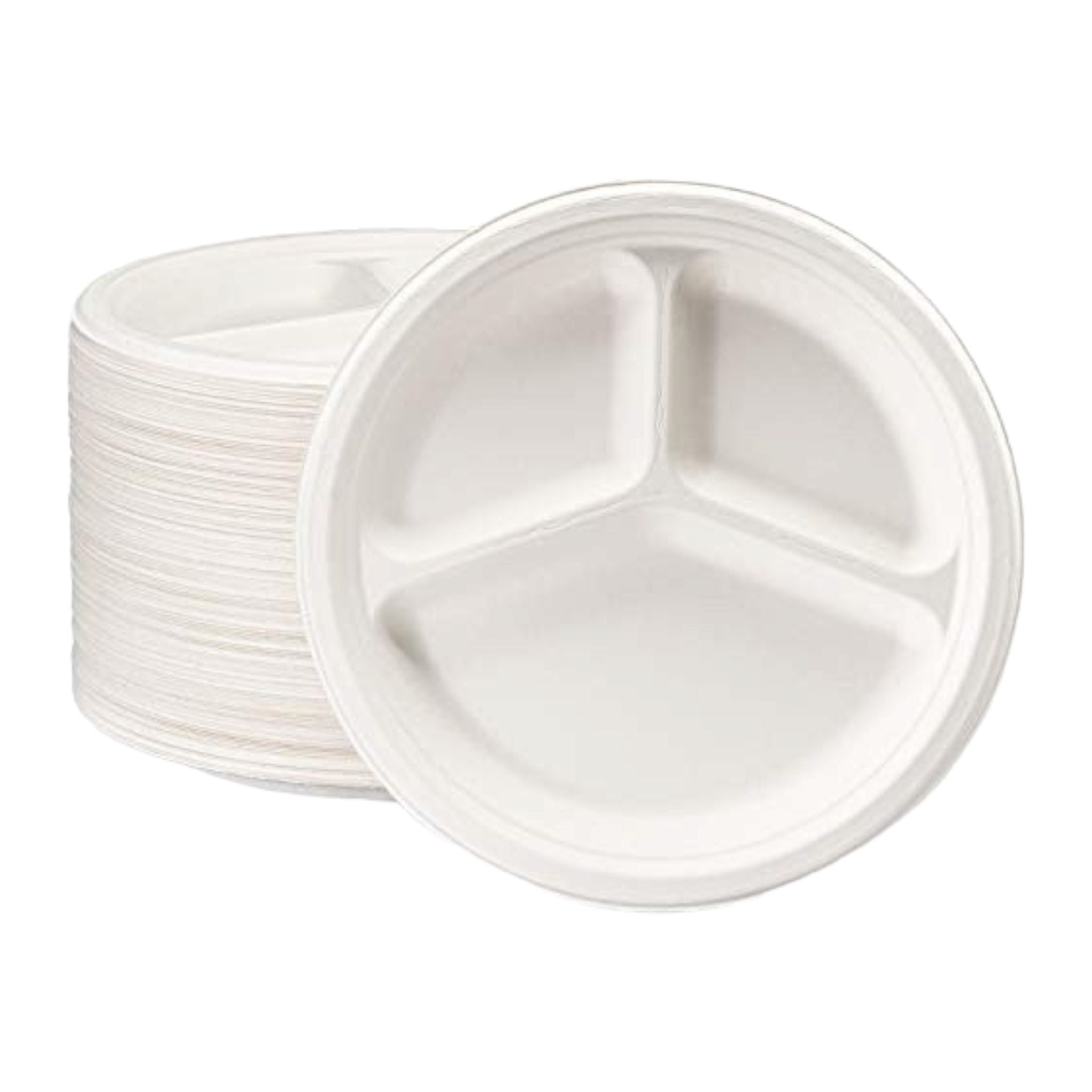 Biodegradable Takeaway Round Plate 3-Compartment 10inch