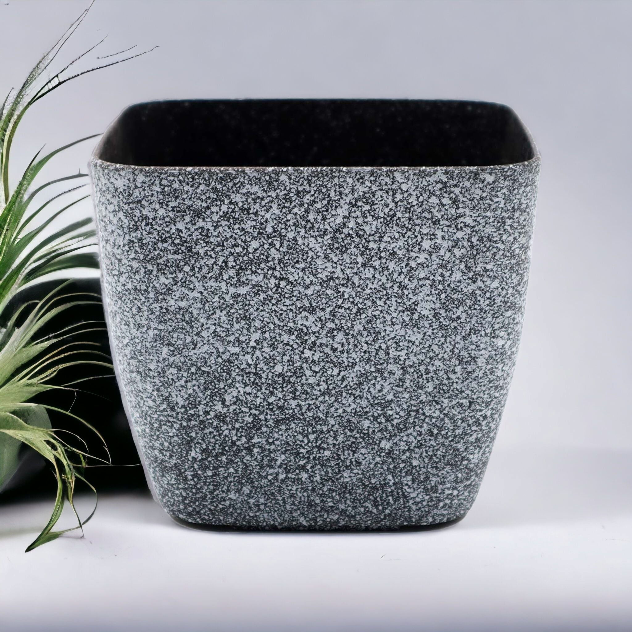 Plastic Vase Flower Planter Pot Small Square - Marble Grey-Black 482