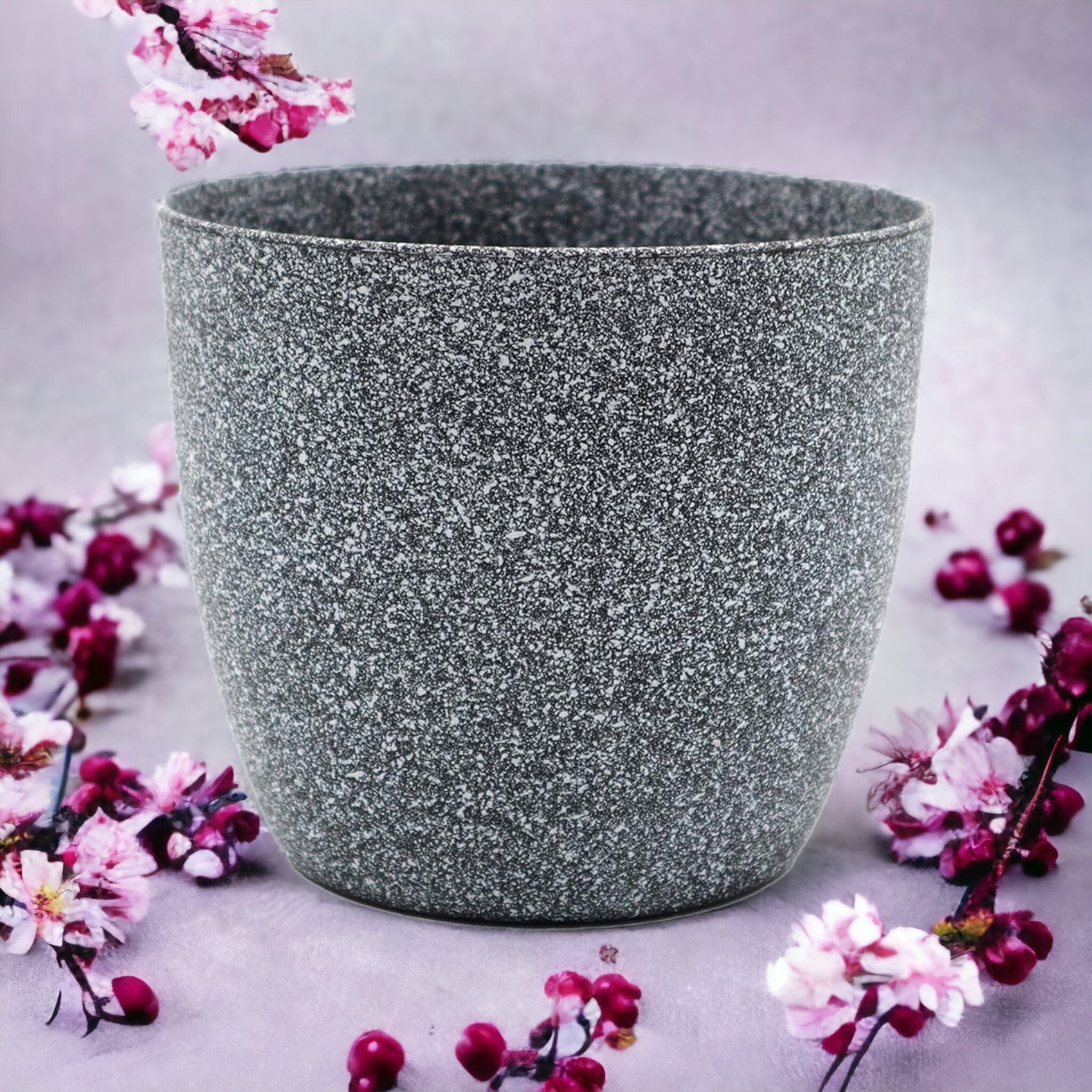 Plastic Vase Flower Planter Pot Large - Marble Grey/Blackb479