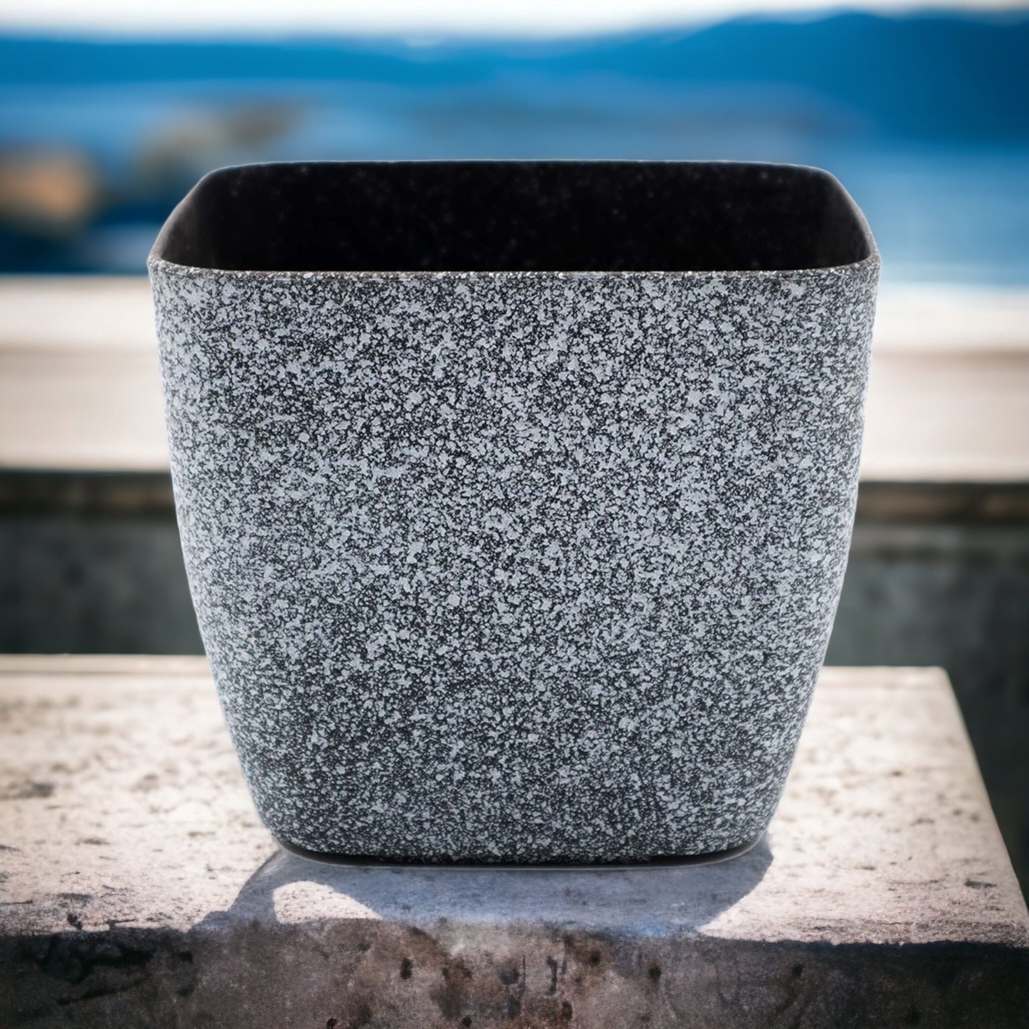 Plastic Flower Vase Planter Pot Medium Square - Marble Grey-Black 483