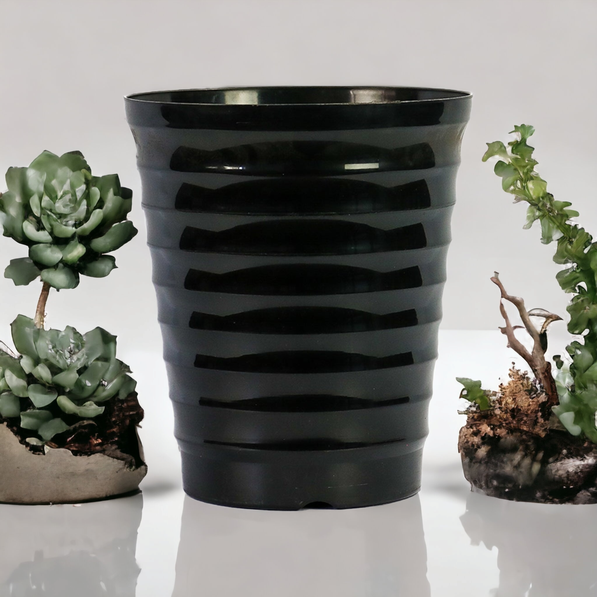 Plastic Vase Flower Planter Pot Round Large - Black 516