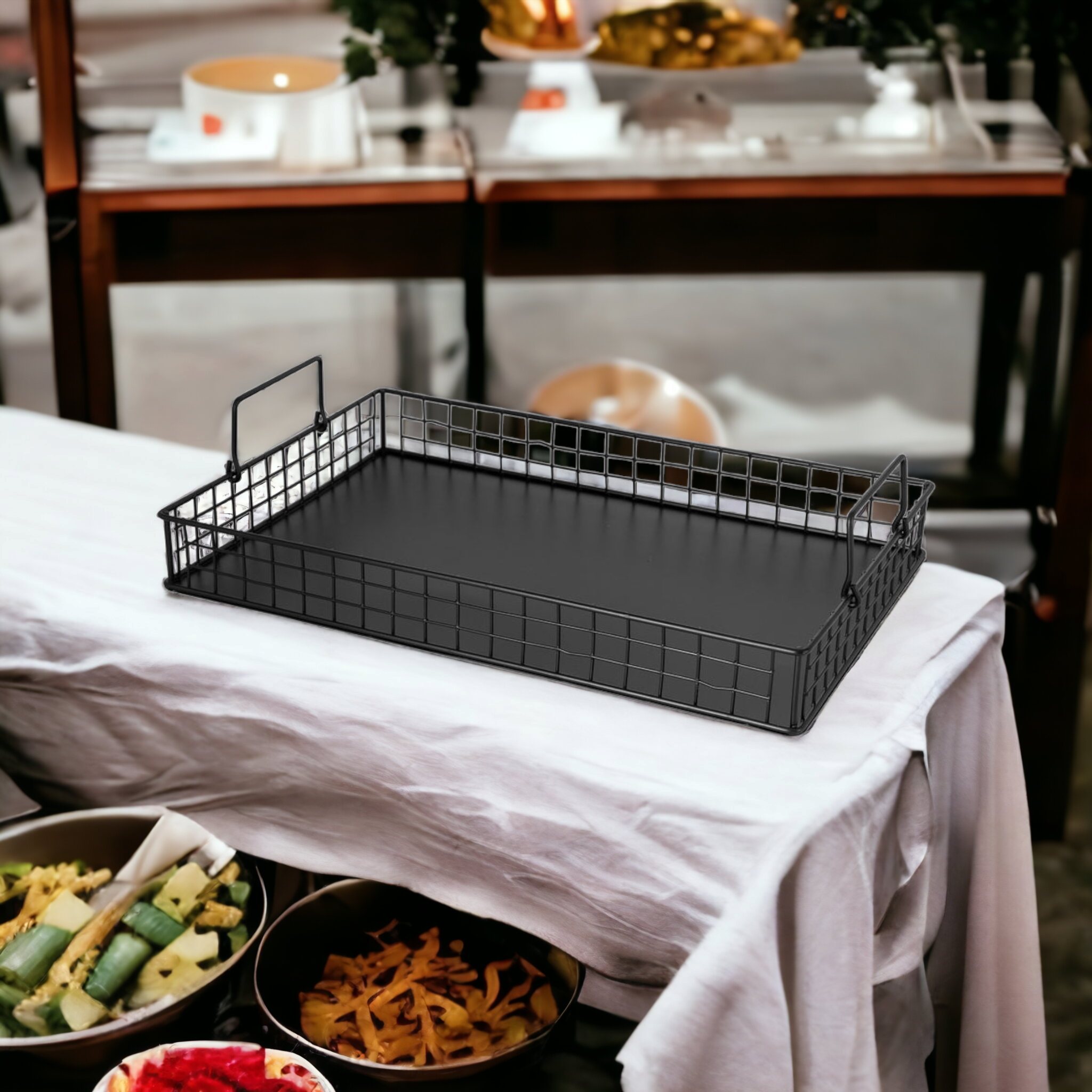 Regent Kitchen Tray 420x280x50mm with Mesh Sides and Handle Black 14044