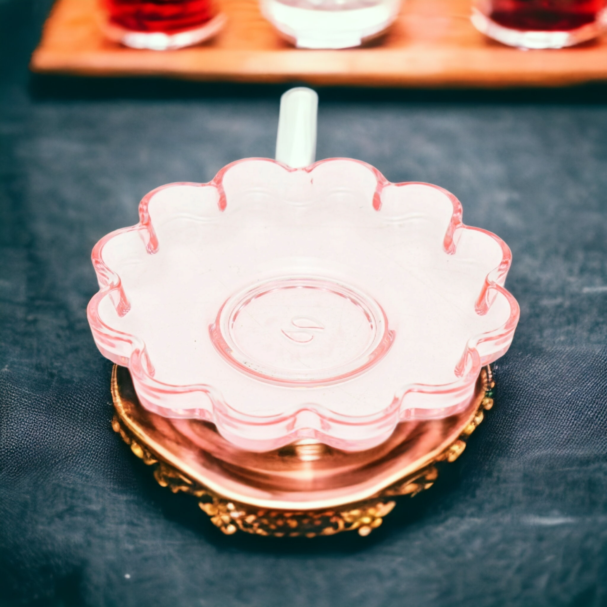 Pasabahce Turkish Tea Glass Saucer Pink Round