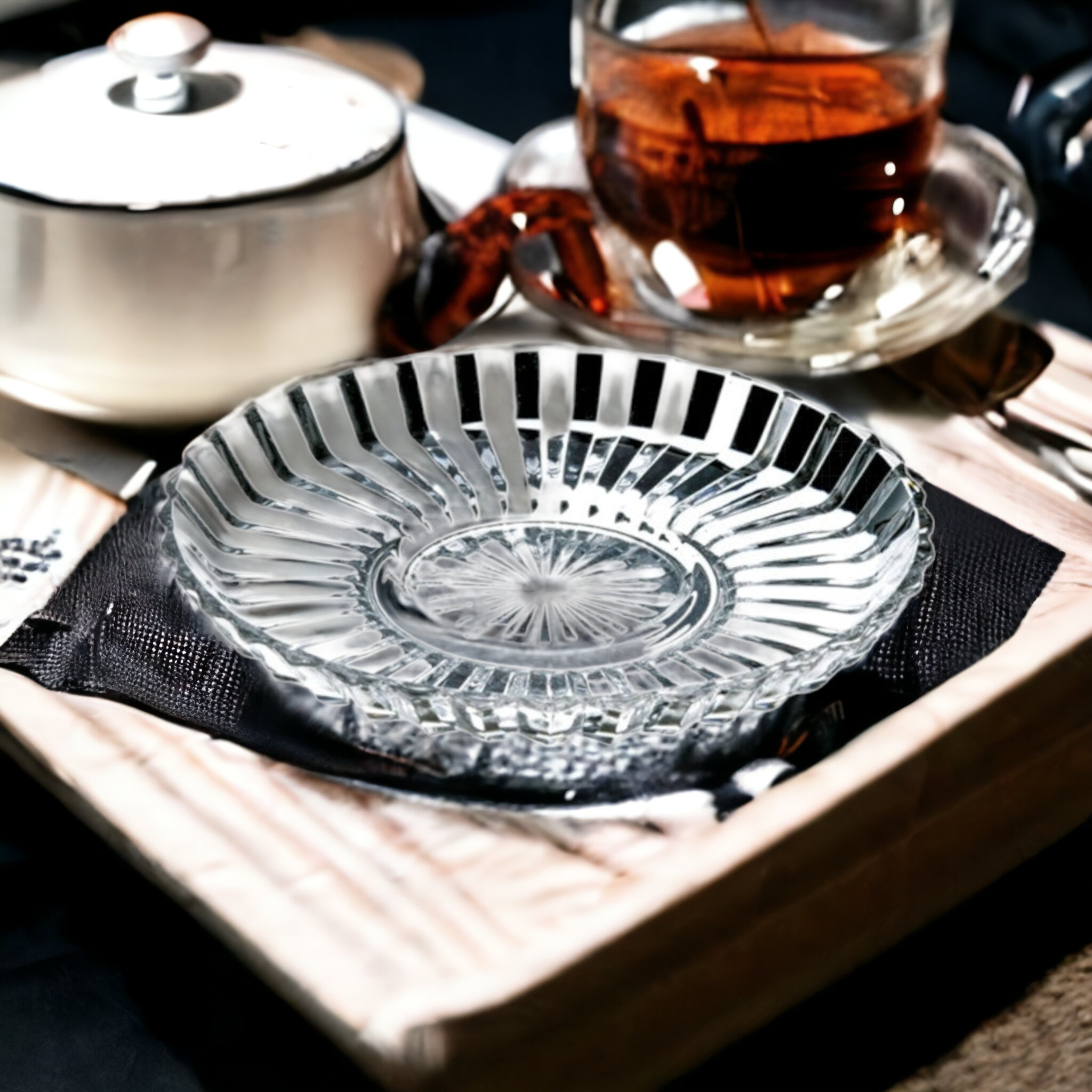 Round Crystal Turkish Tea Saucer Plate Pasabahce 6pcs