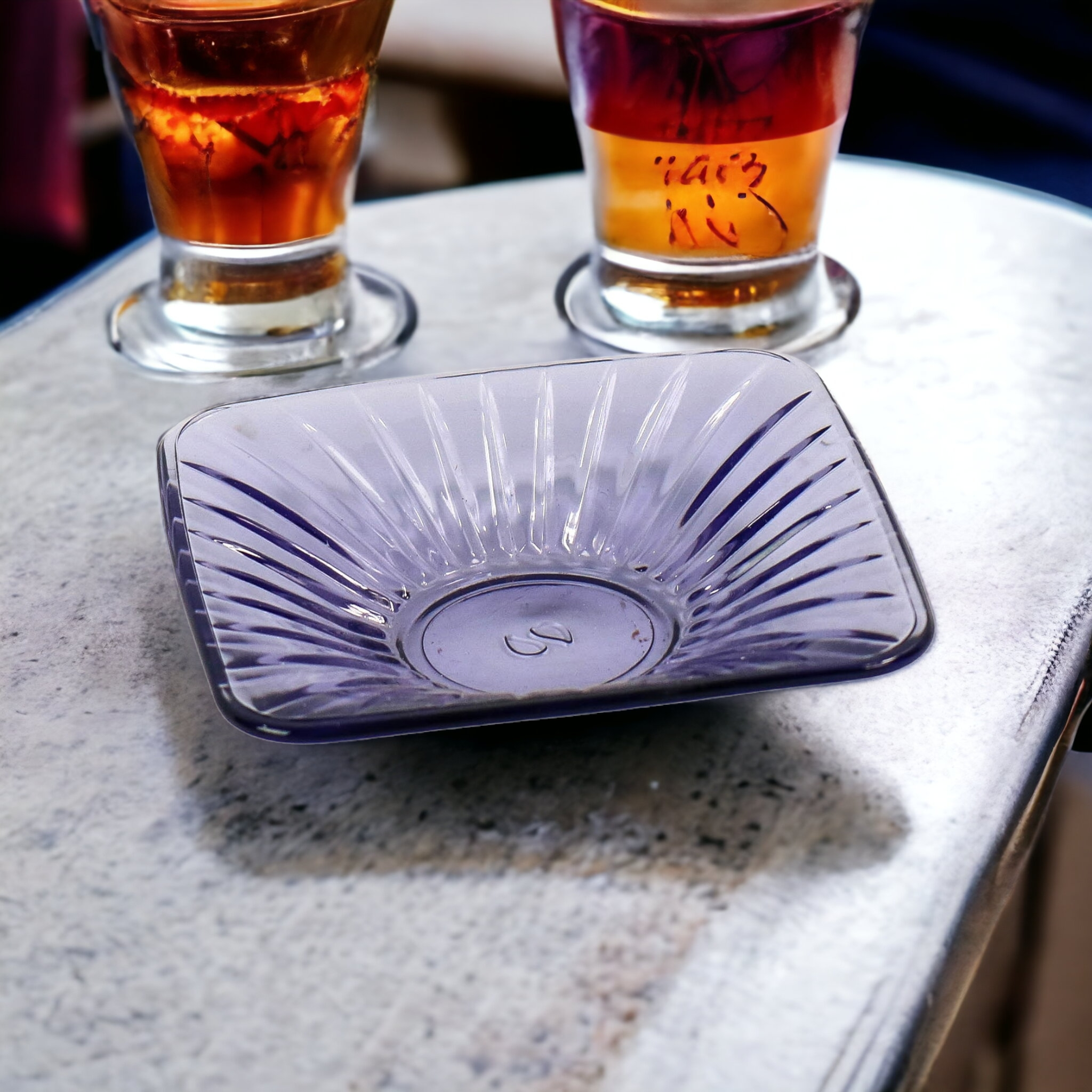 Pasabahce Turkish Tea Glass Saucer Purple 10.2cm Square 6pc