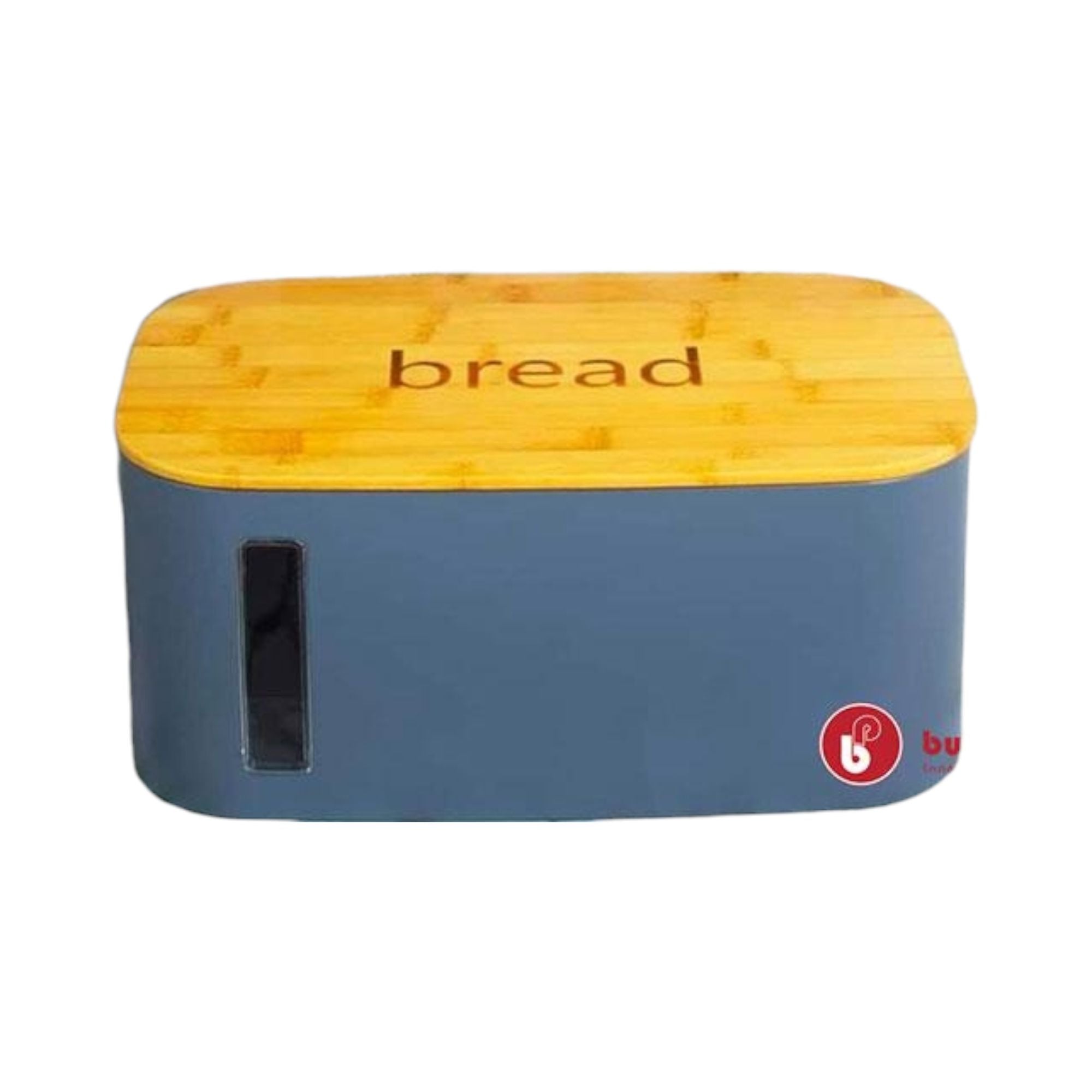 Aqua Bread Bin Tin Grey Bamboo Lid - Window 26579