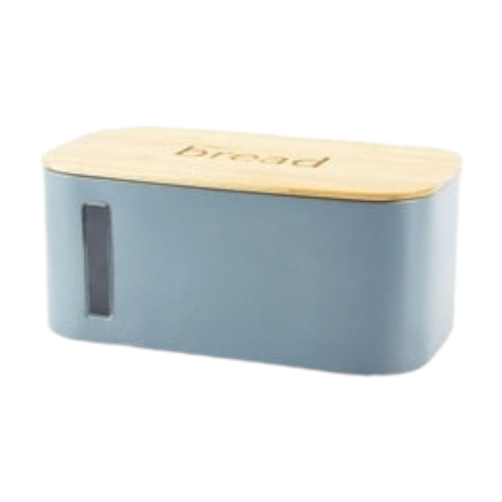 Aqua Bread Bin Tin Grey Bamboo Lid - Window 26579