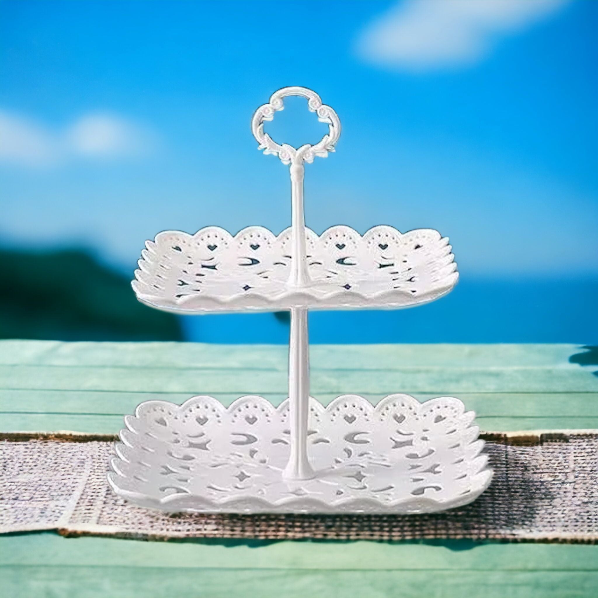 2-Tier Patisserie Cupcake Server Stand Plastic Square 24x25cm