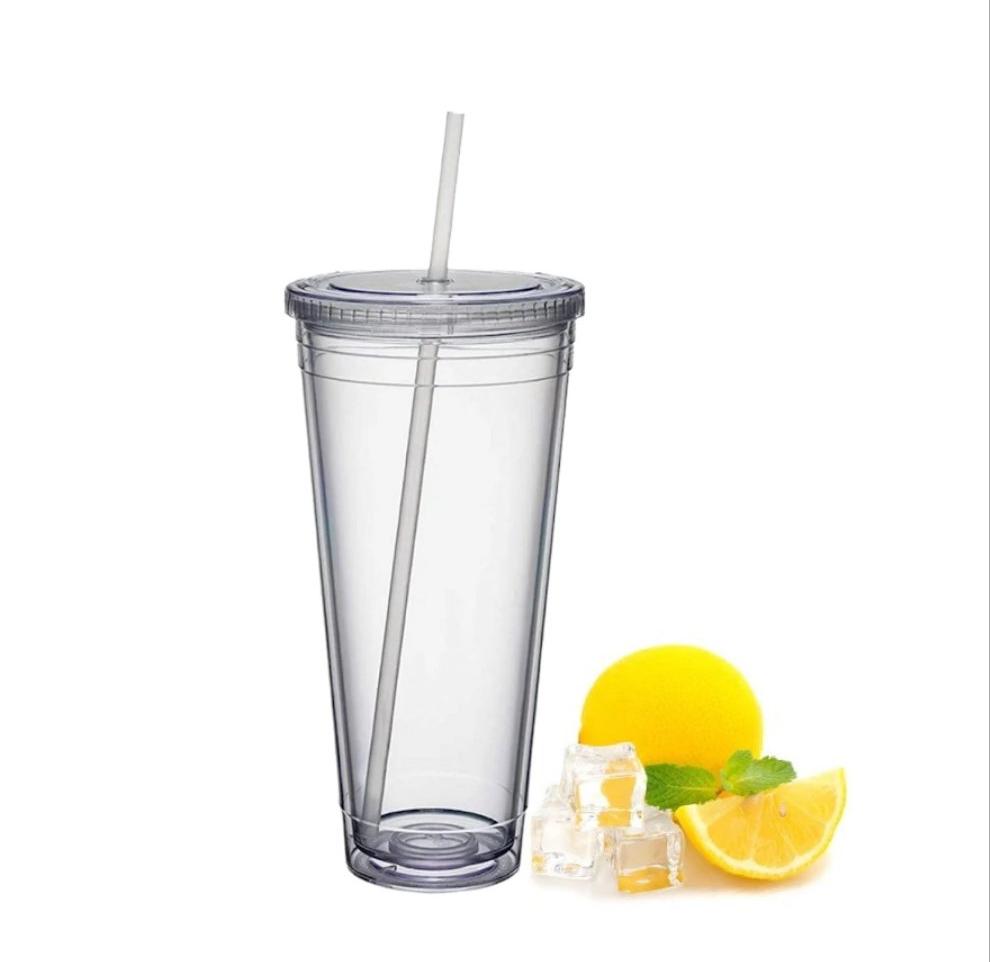 650ml Acrylic Double Wall Insulated Cup with Straw