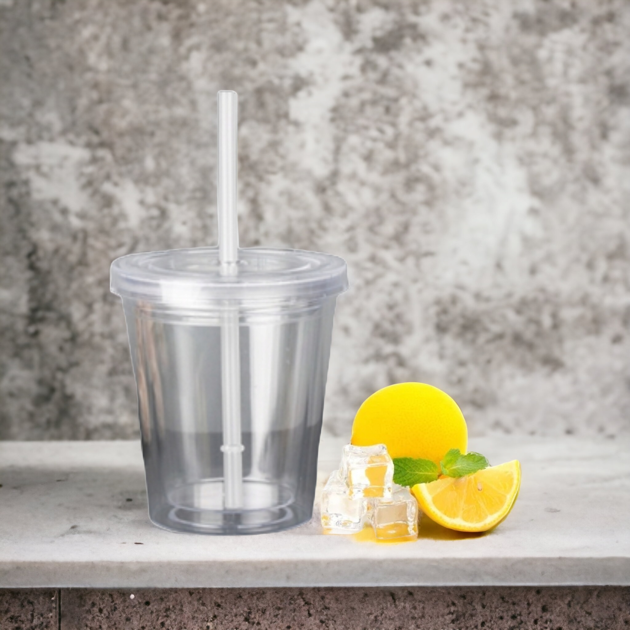 350ml Acrylic Double Wall Insulated Cup with Straw