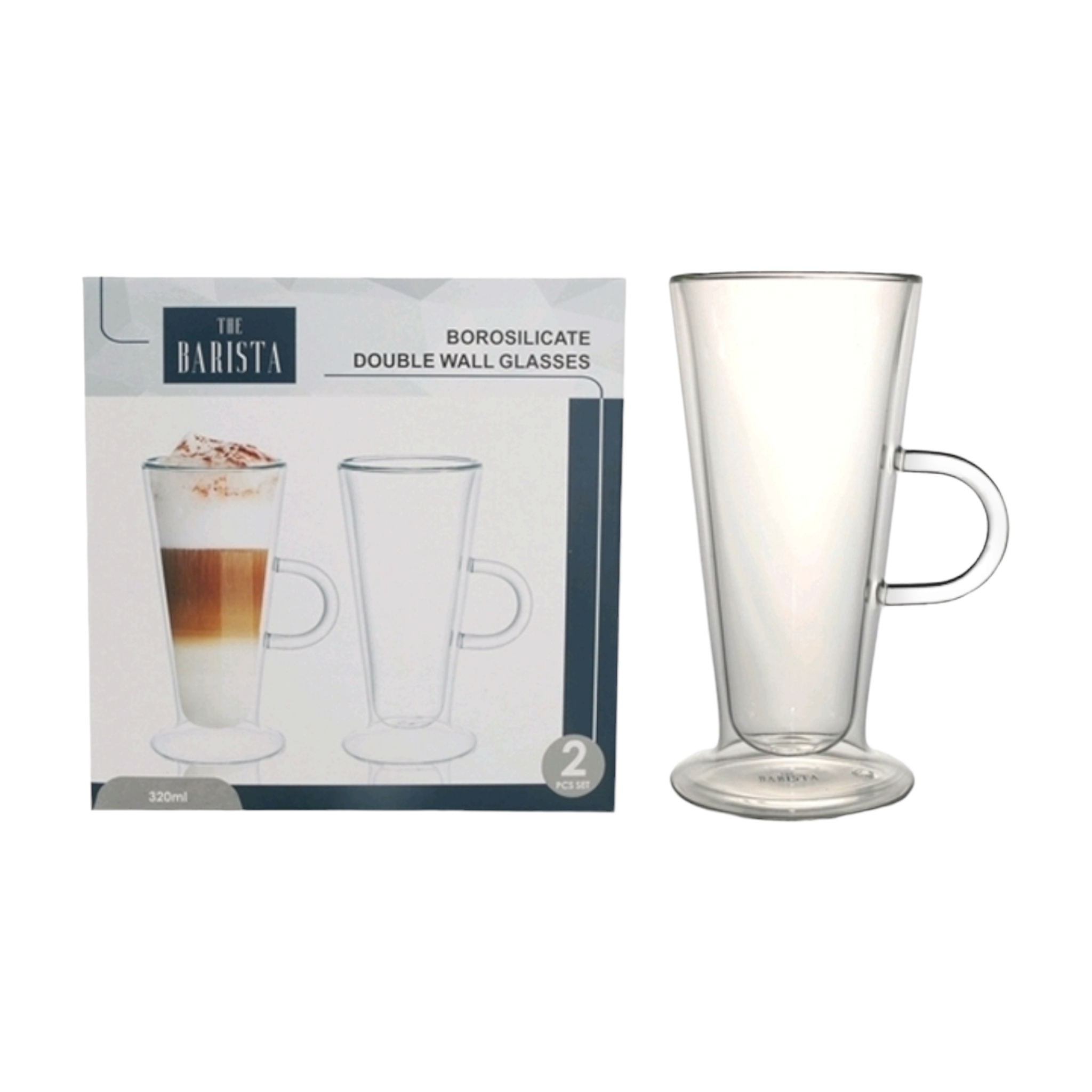 Barista Borosilicate Double Wall Tall Café Latte Mug 320ml 2pc 11404