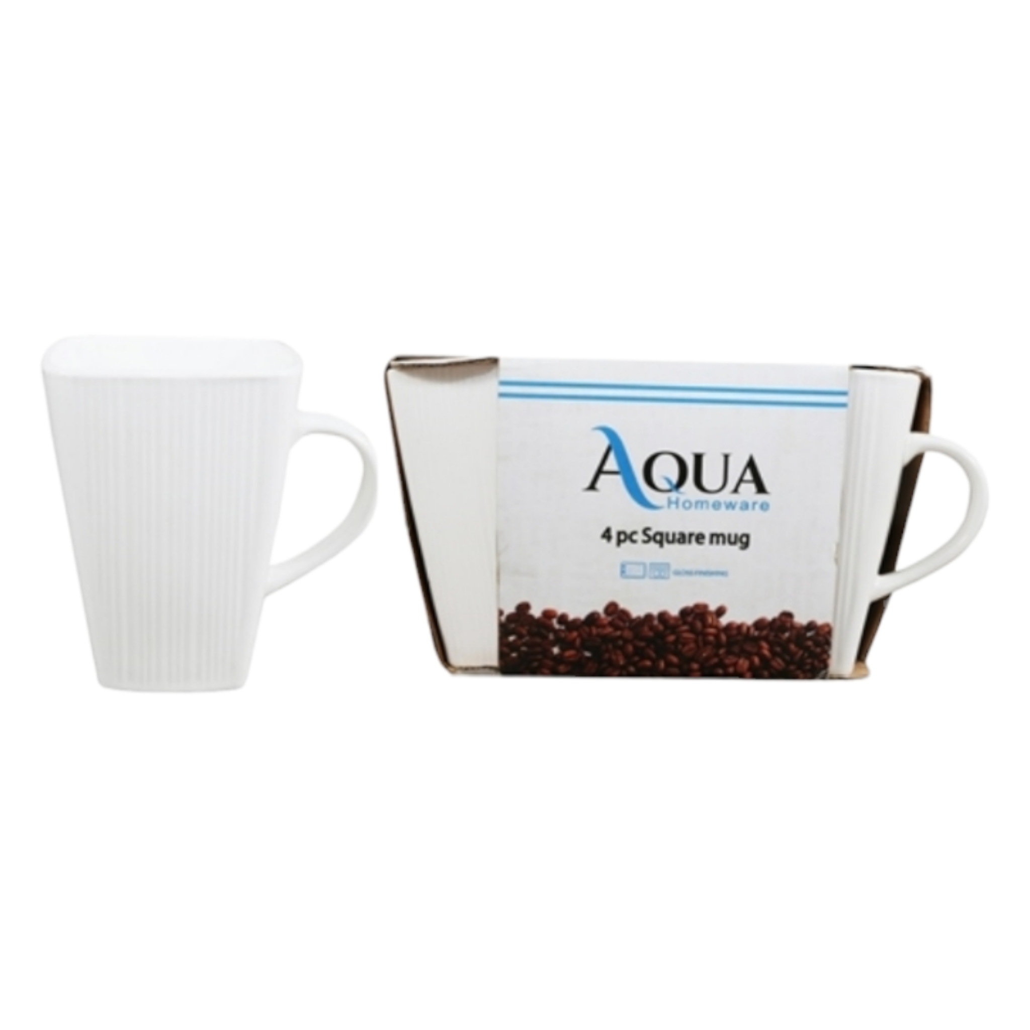 Aqua Coffee Mug White Embossed Linear 4pack 31625