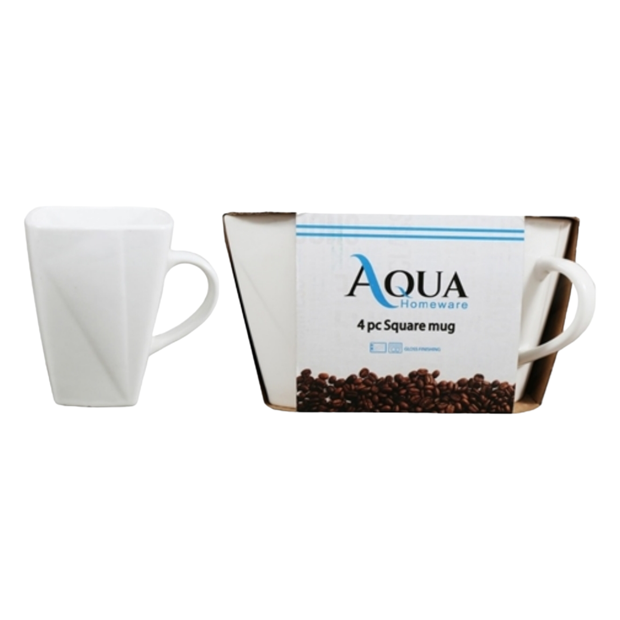 Aqua Coffee Mug Embossed White 4Pack 31786