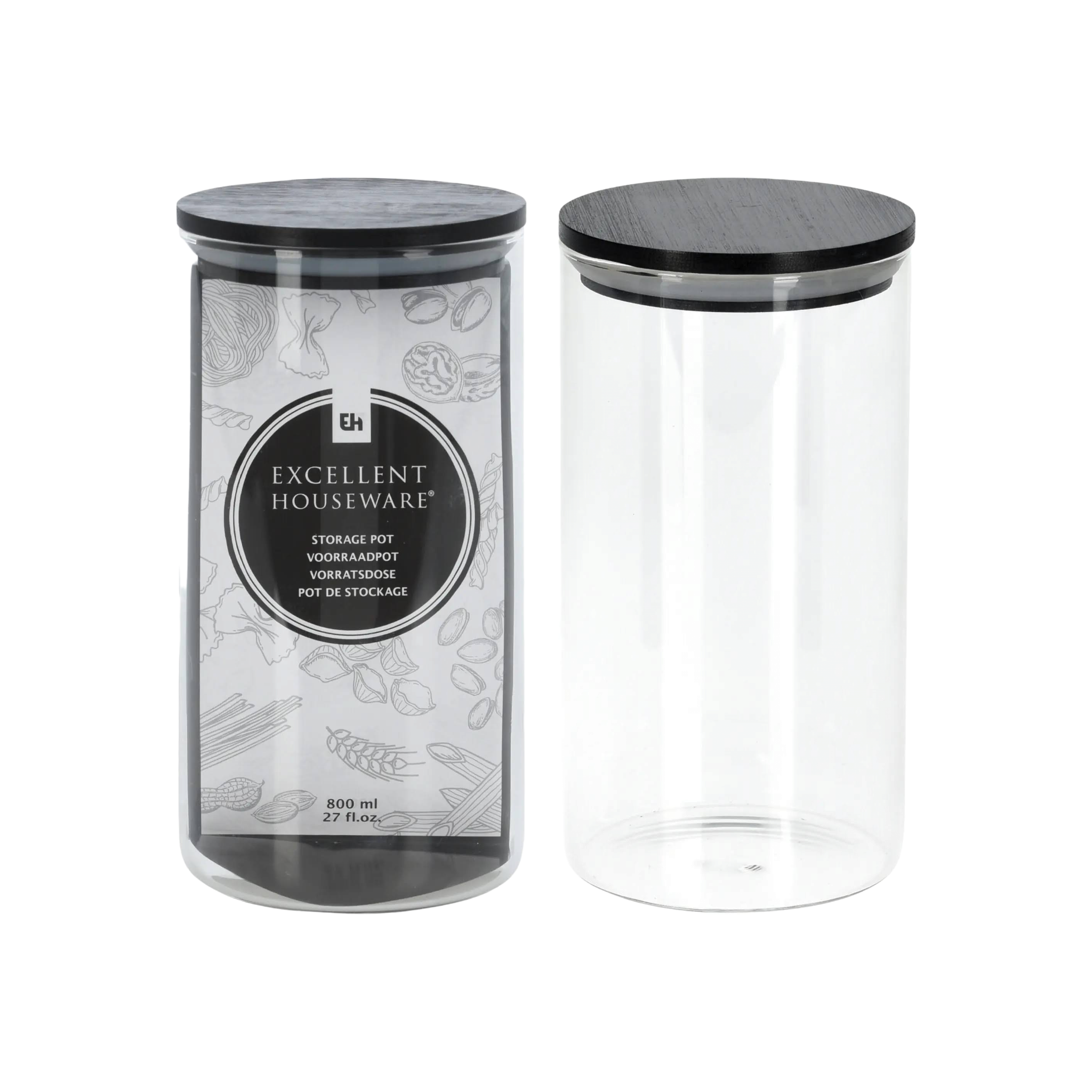 Glass Jar Canister Round with Black Lid 1300ml 21904