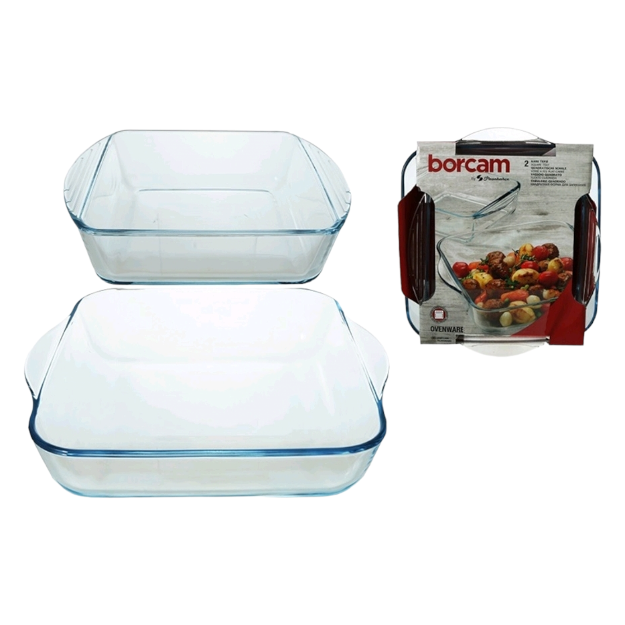 Borcam Glass Serving Dish Square Tray 1040ml and 1950ml 2pack 23037