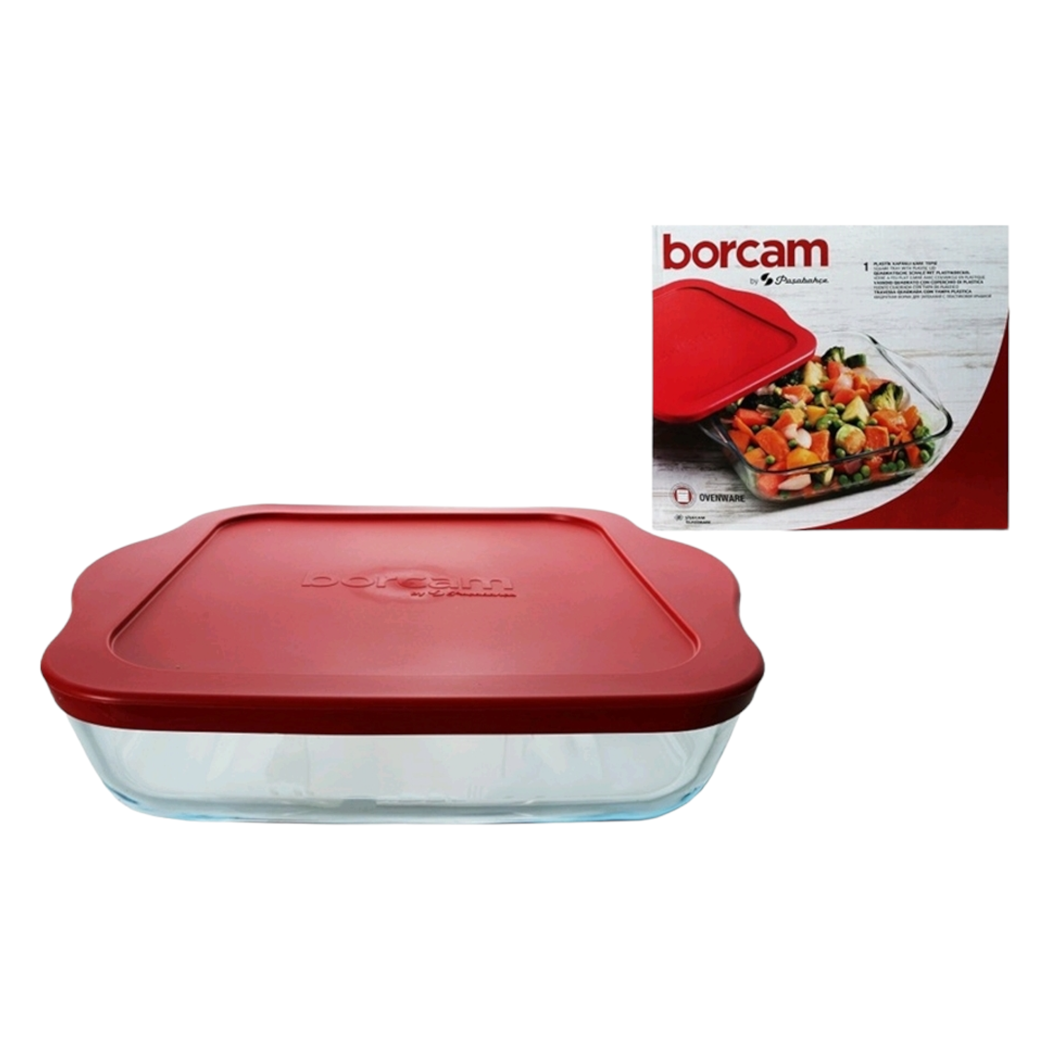 Borcam Glass Serving Dish Roaster Square and Cover 25.6x22x6cm 23797