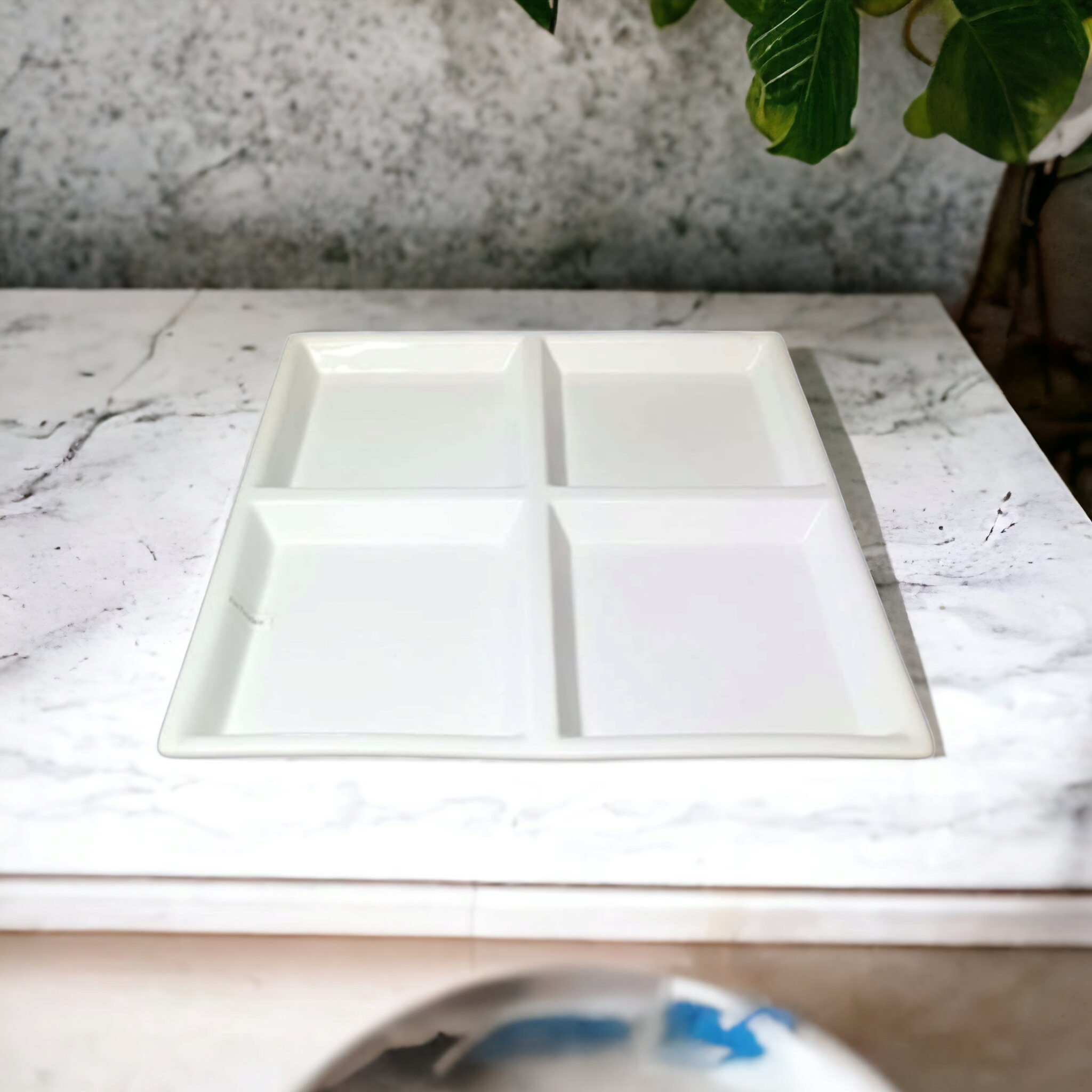 Ceramic White Square Plate 4-Division 12.5Inch INMIX-12358