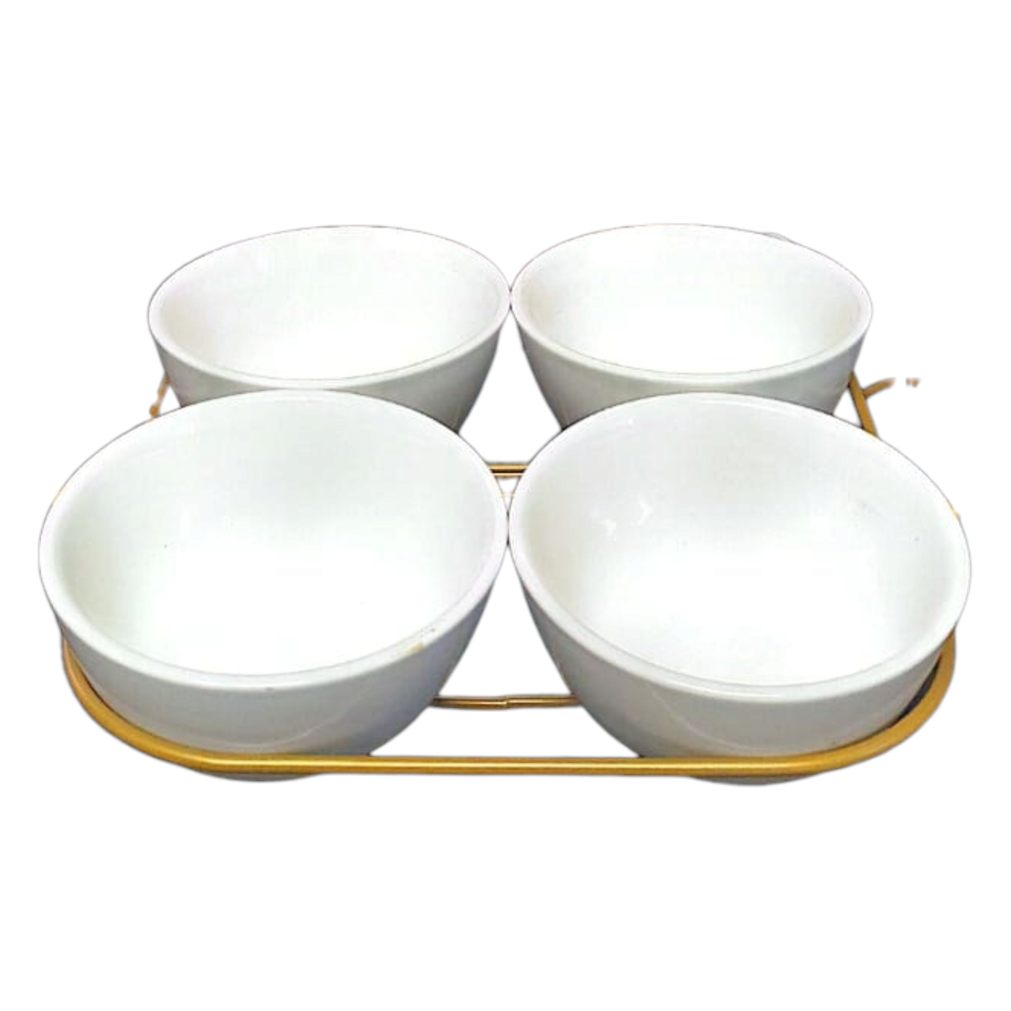 Ceramic White Round Bowl 4pc with Stand 3.5Inch INMIX-11699