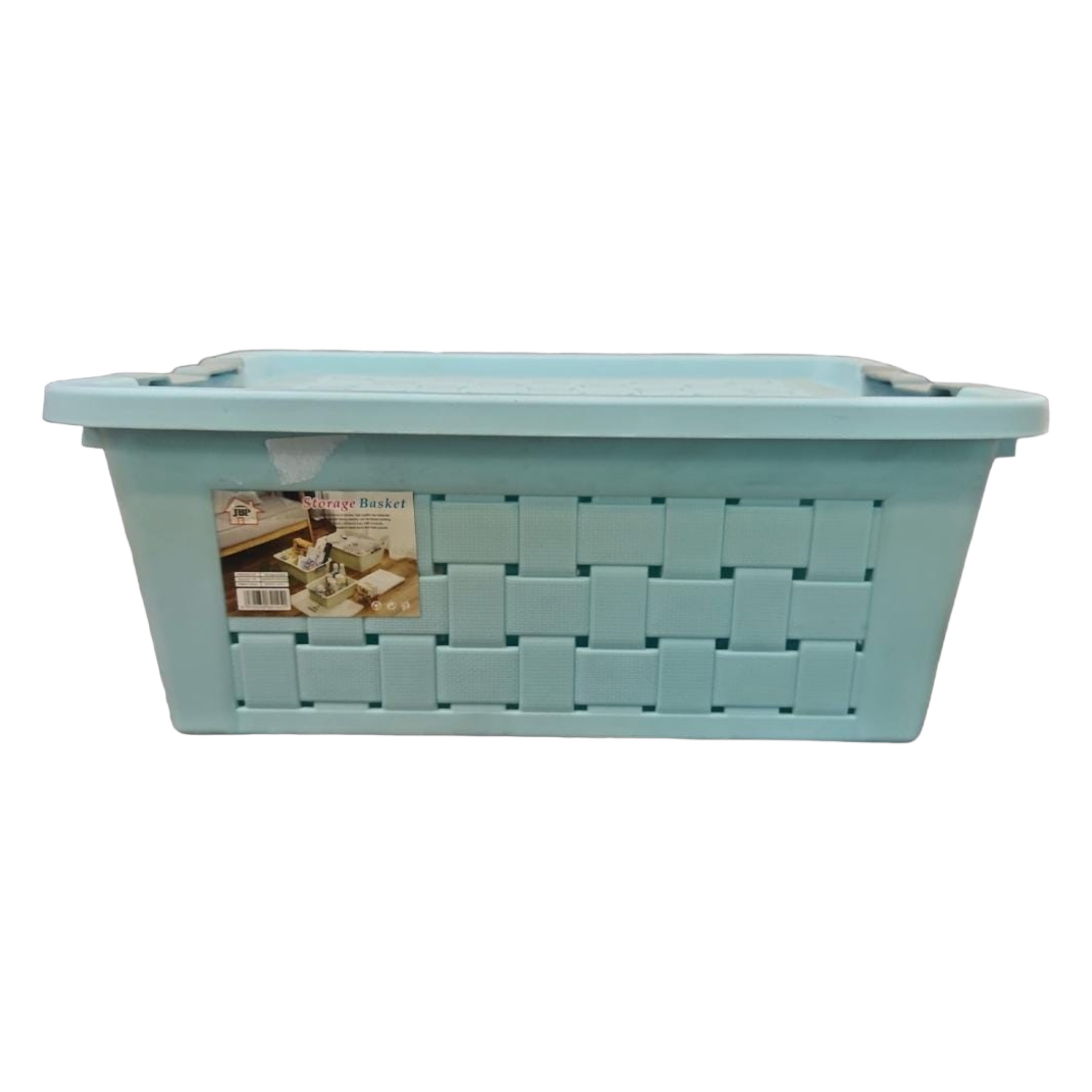 Woven Plastic Storage Basket with Clip Lock Lid 43.5x32x18cm