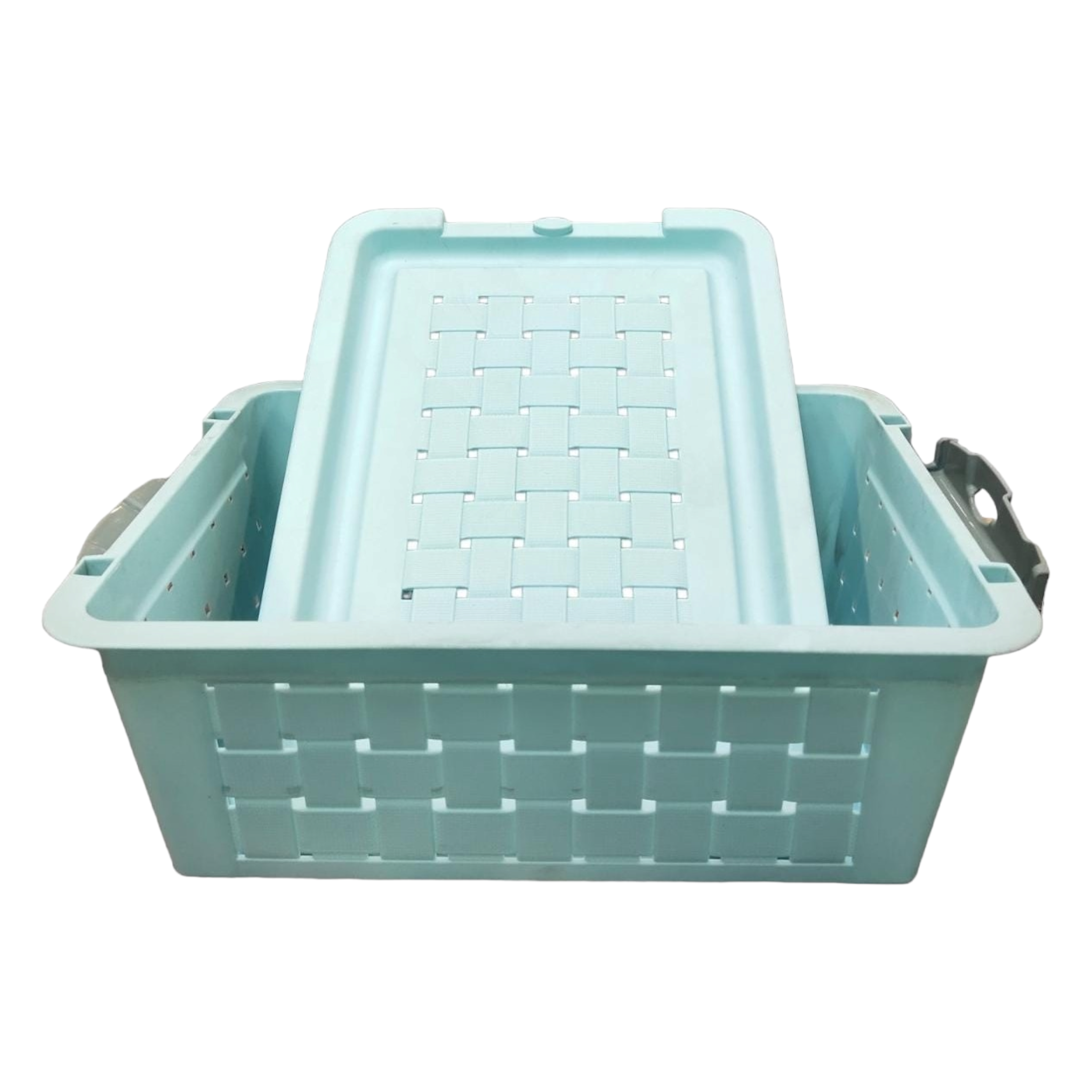 Woven Plastic Storage Basket with Clip Lock Lid 43.5x32x18cm