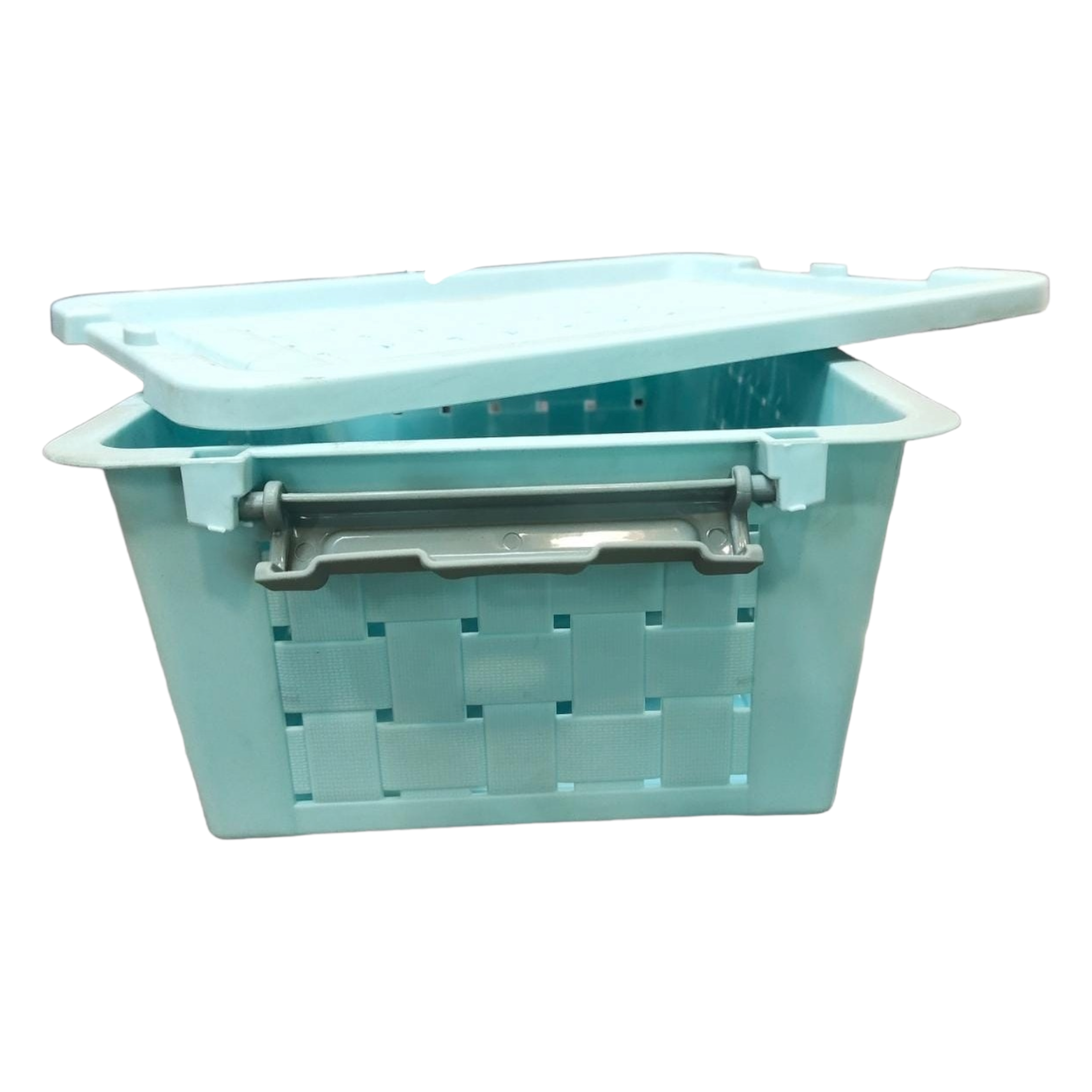 Woven Plastic Storage Basket with Clip Lock Lid 43.5x32x18cm