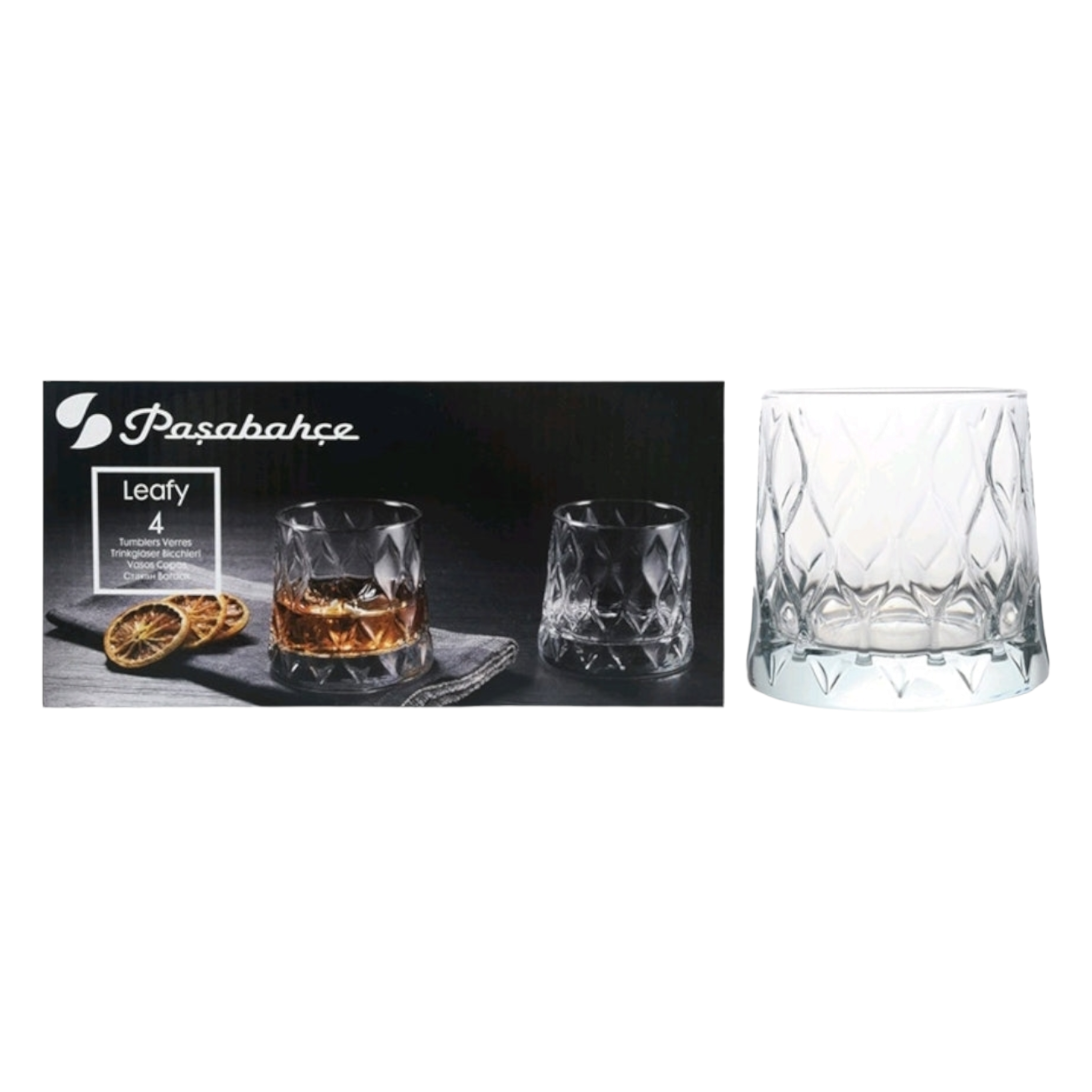 Pasabahce Leafy Glass Tumbler 300ml Whisky 4pack 23982