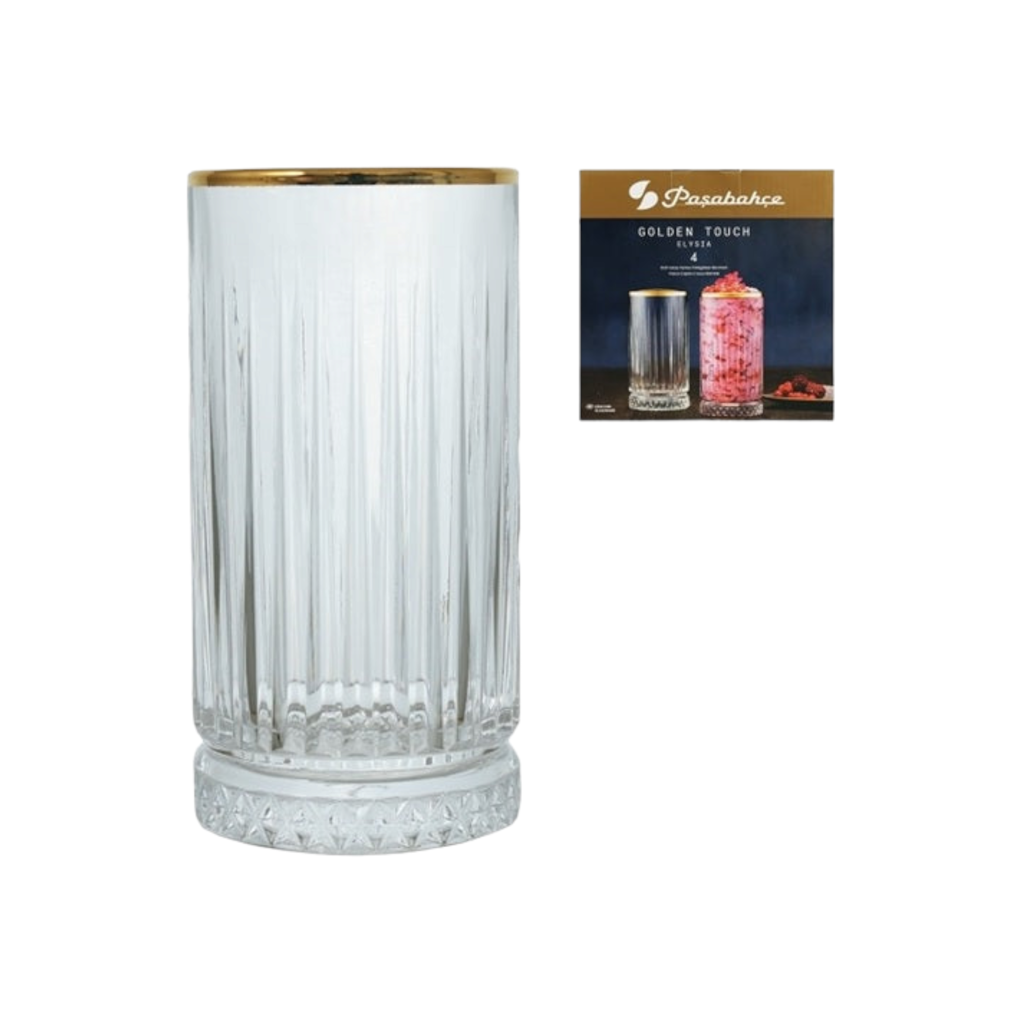 Pasabahce Elysia Hiball Glass Tumbler 445ml Gold Rim 4pack 23056