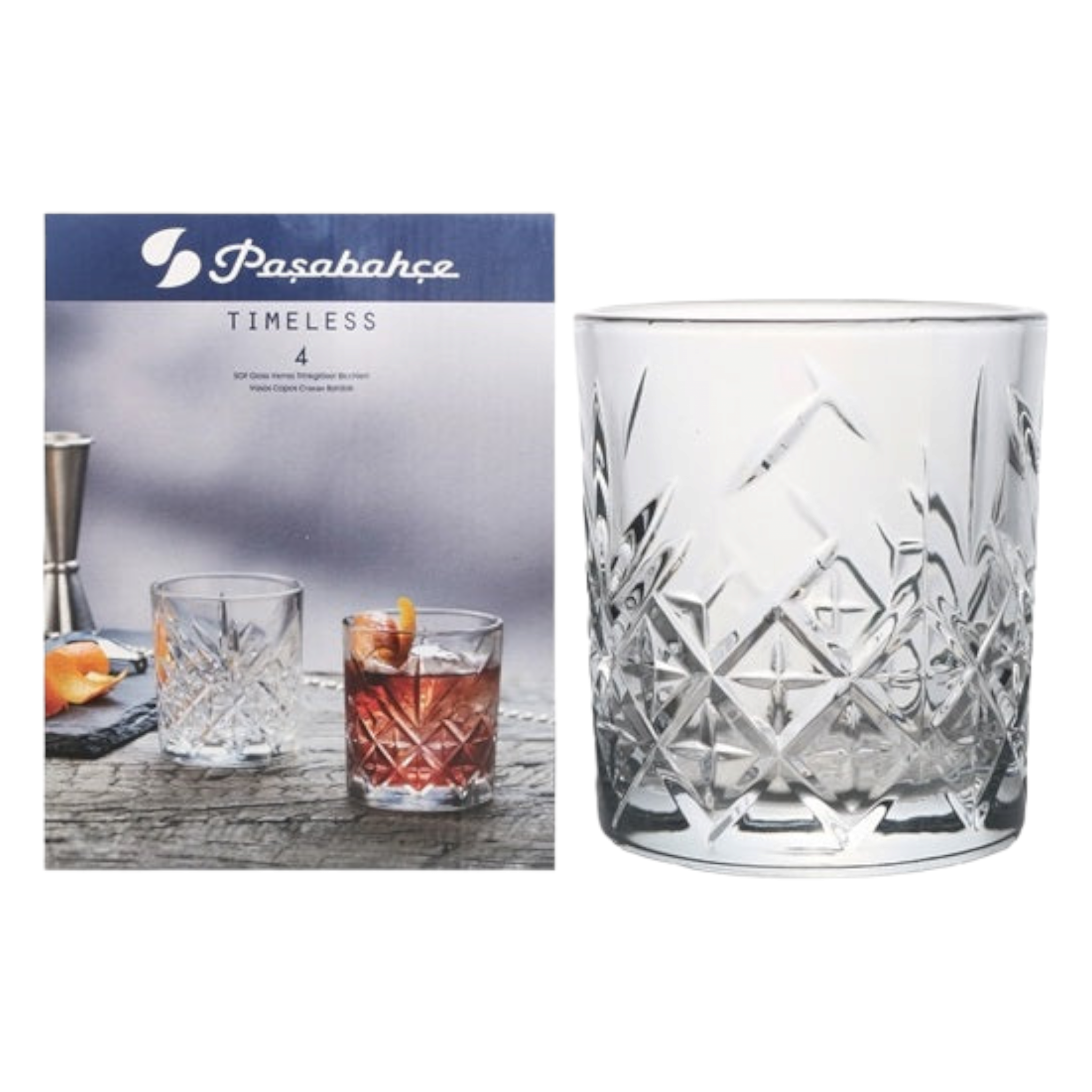 Pasabahce Timeless Glass Tumbler 345ml Whisky 4pack