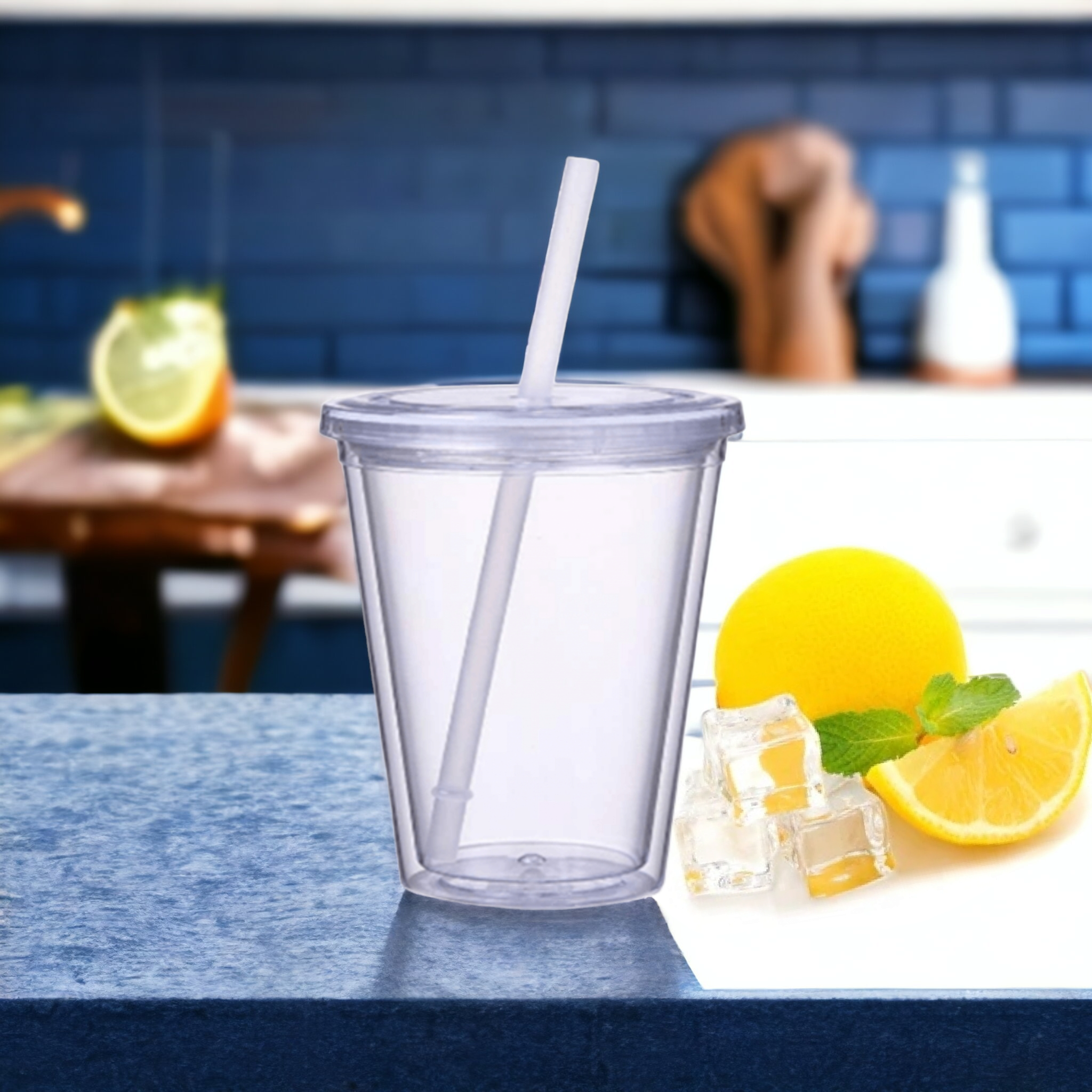 350ml Acrylic Double Wall Insulated Cup with Straw