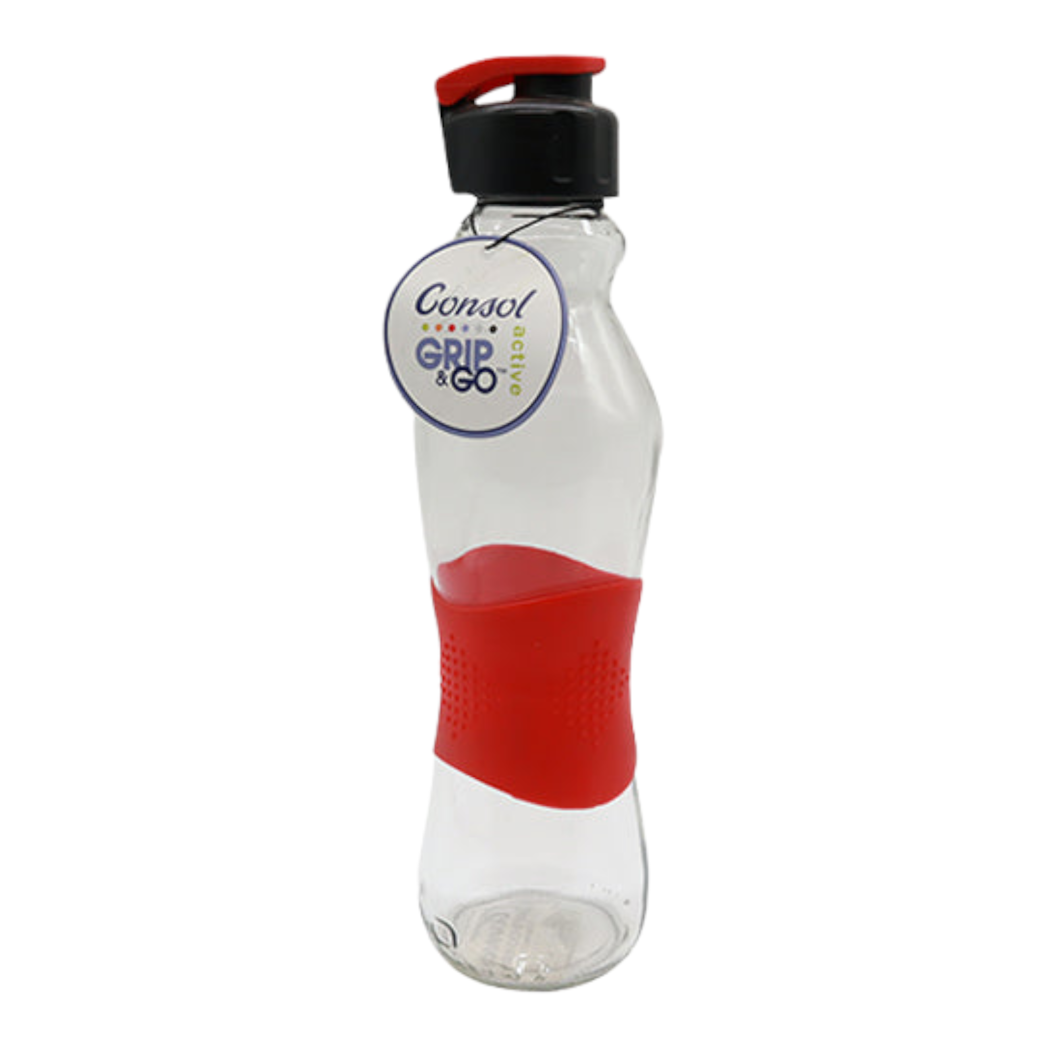 Consol 500ml Glass Grip 'n Go Active Water Bottle with Sports Lid 27496