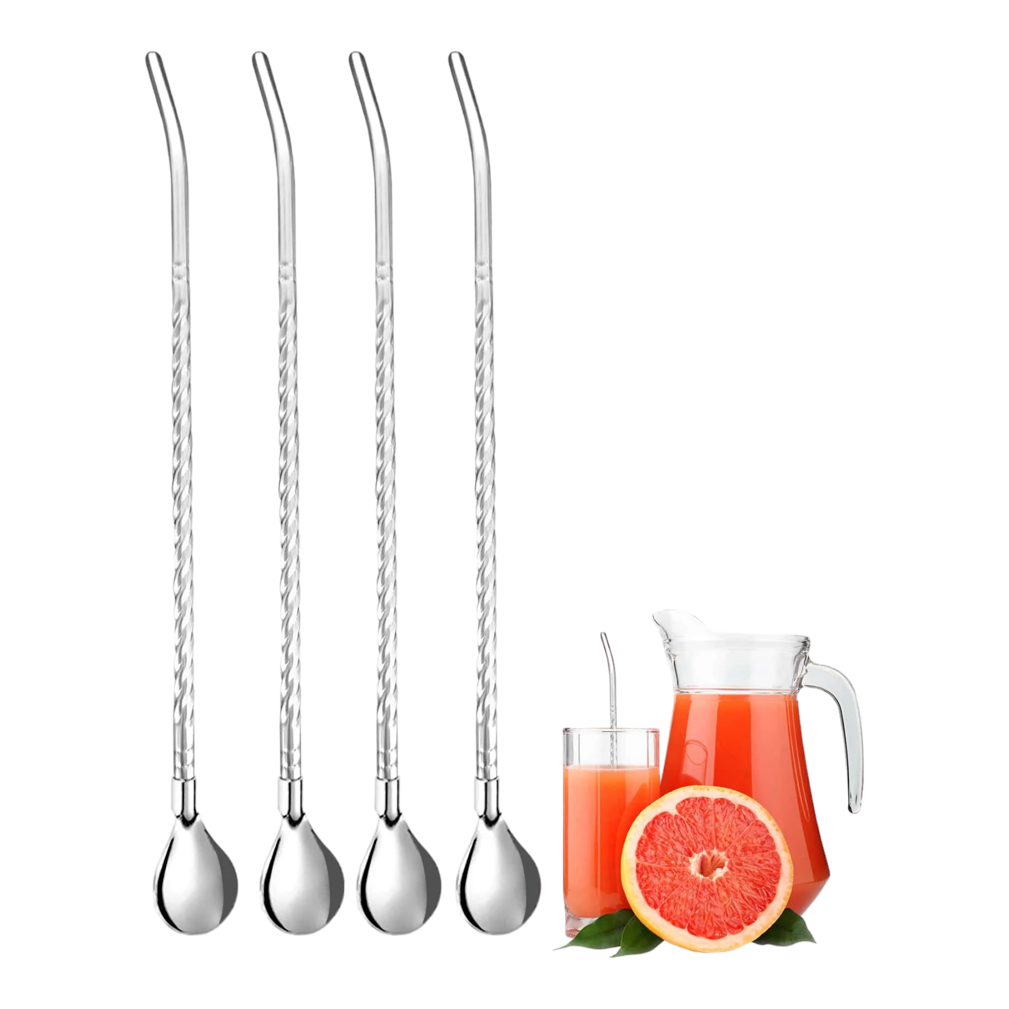 Spiral Soda Straw Spoons Stainless Steel with Brush 22.5cm 7pc Set