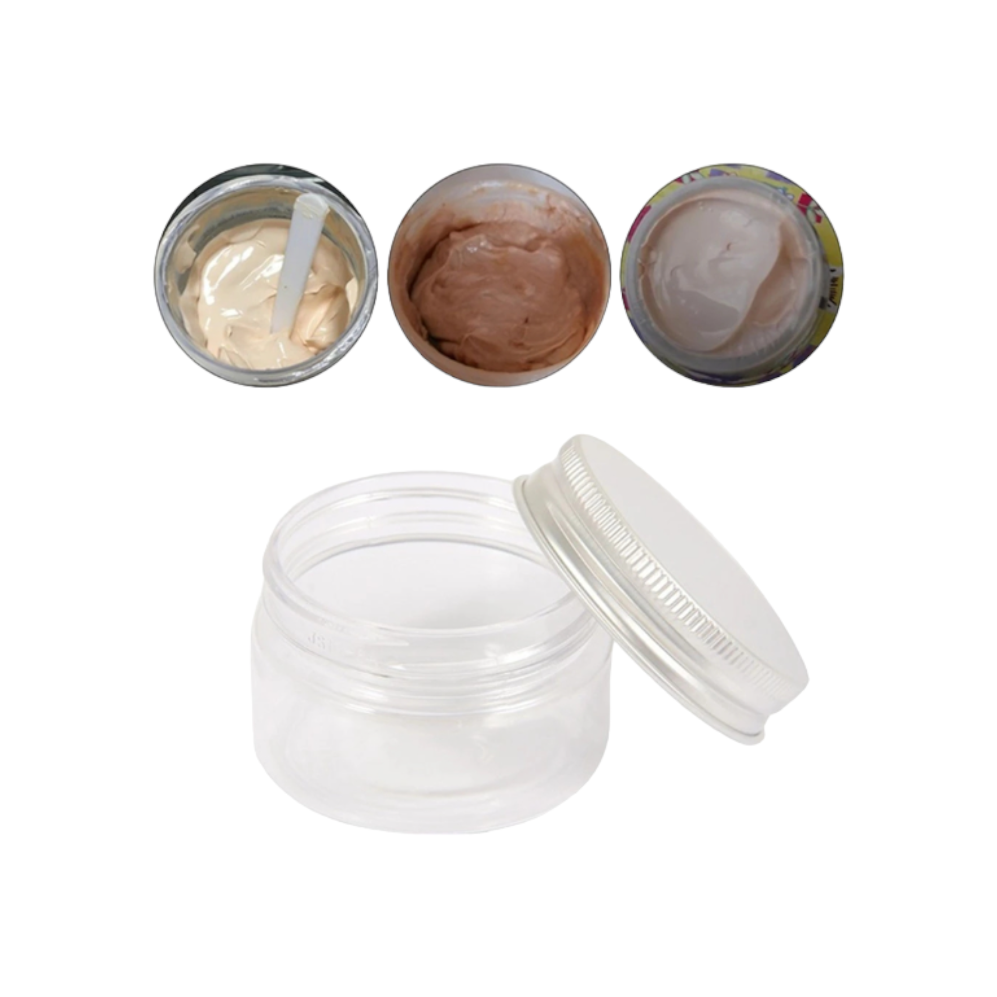 Cosmetic PET Plastic Jar with Aluminium Screw Silver Lid