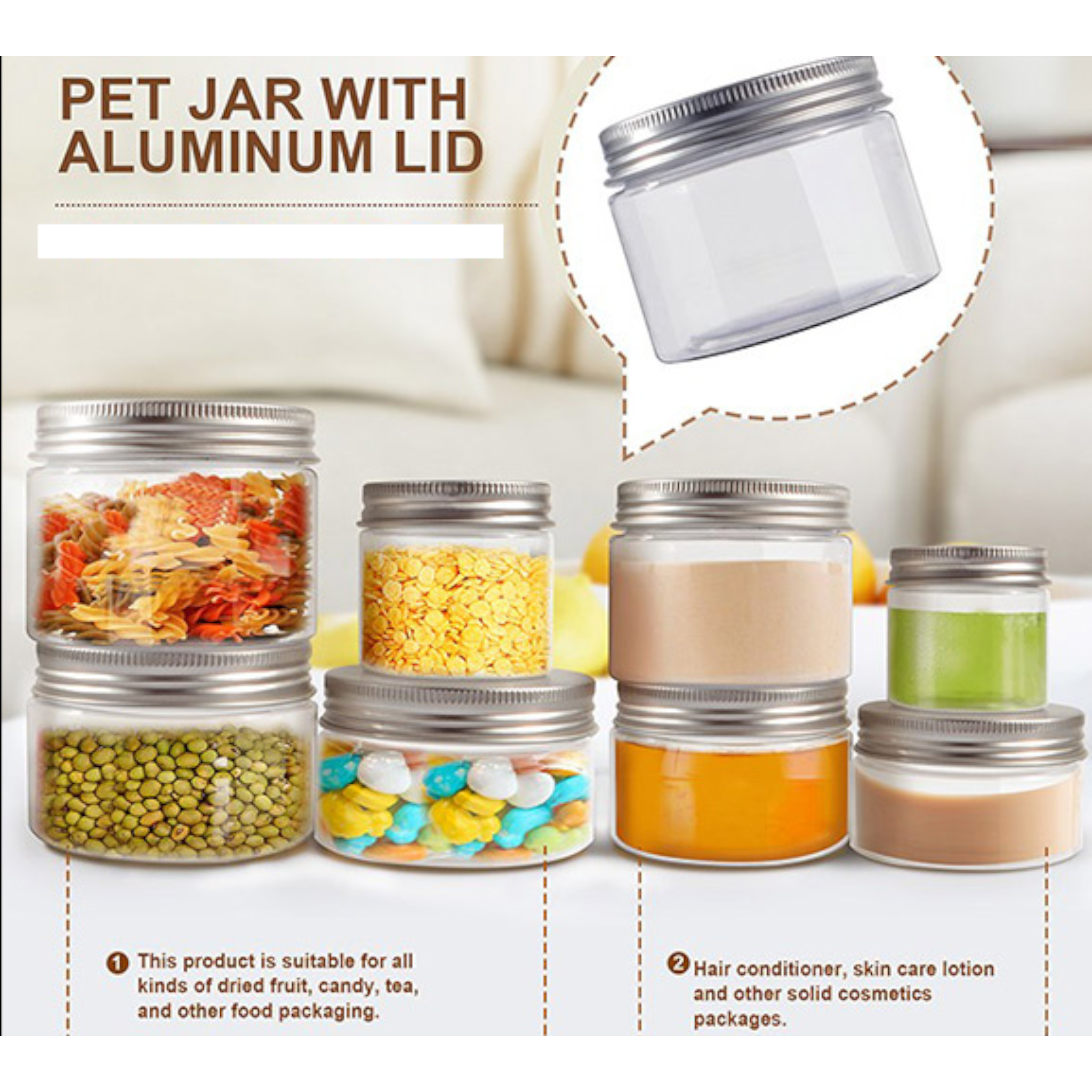 PET Plastic Jar with Aluminium Screw on Lid