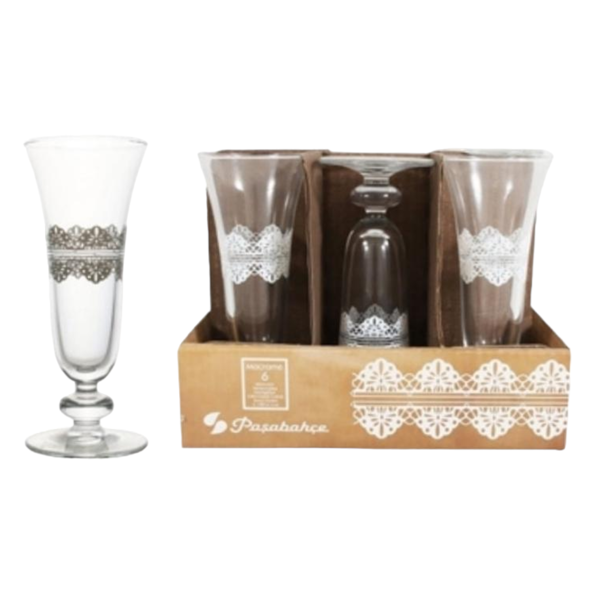 Pasabahce Glass Tumbler 180ml Turkish Tea Cup Macrame 6pack 40753