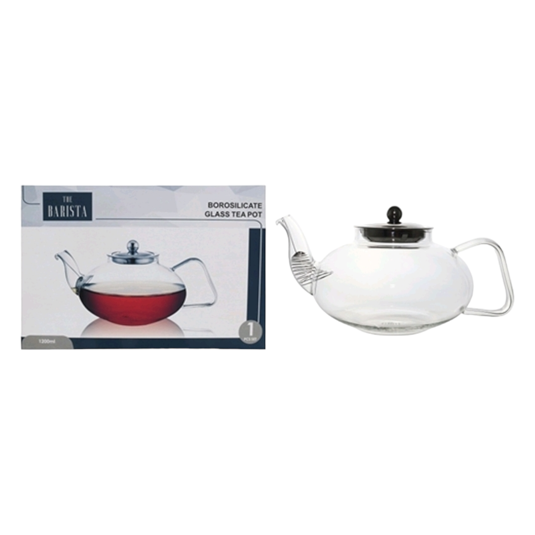 Barista Glass Teapot Single Wall with Silver Lid 1.2L 10252