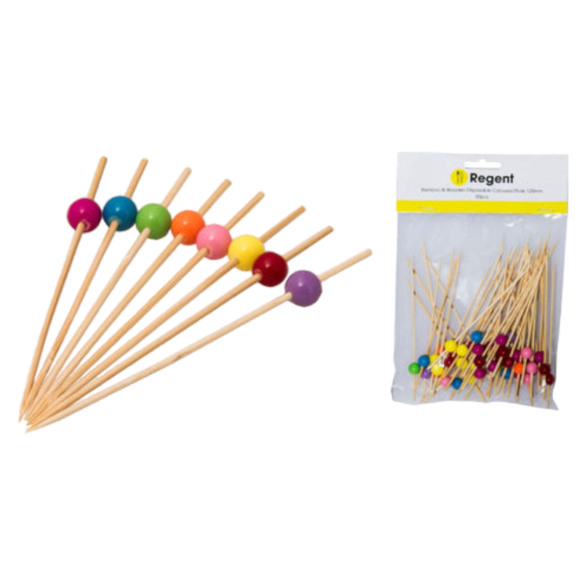 Regent Bamboo Disposable Picks with Coloured Beads 50PCs 120mm 35132