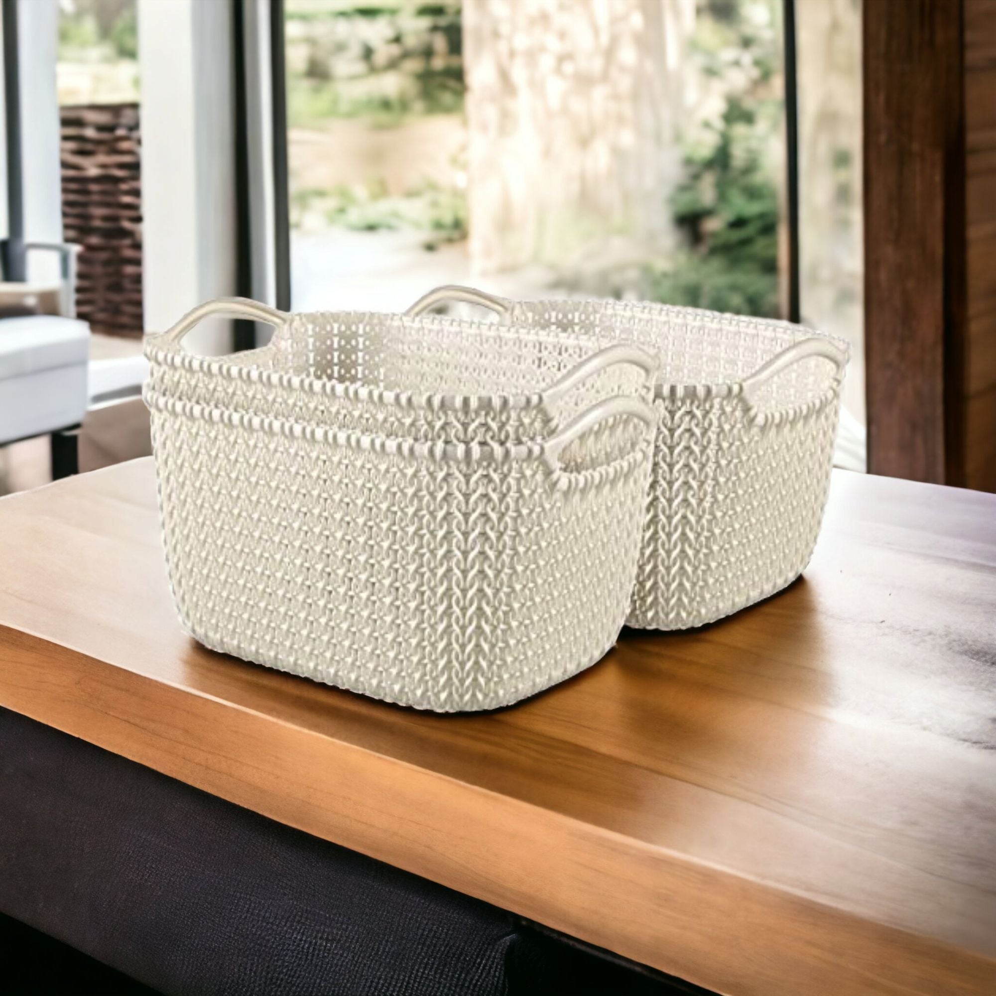 Plastic Storage Basket Knitted with Carry Handle