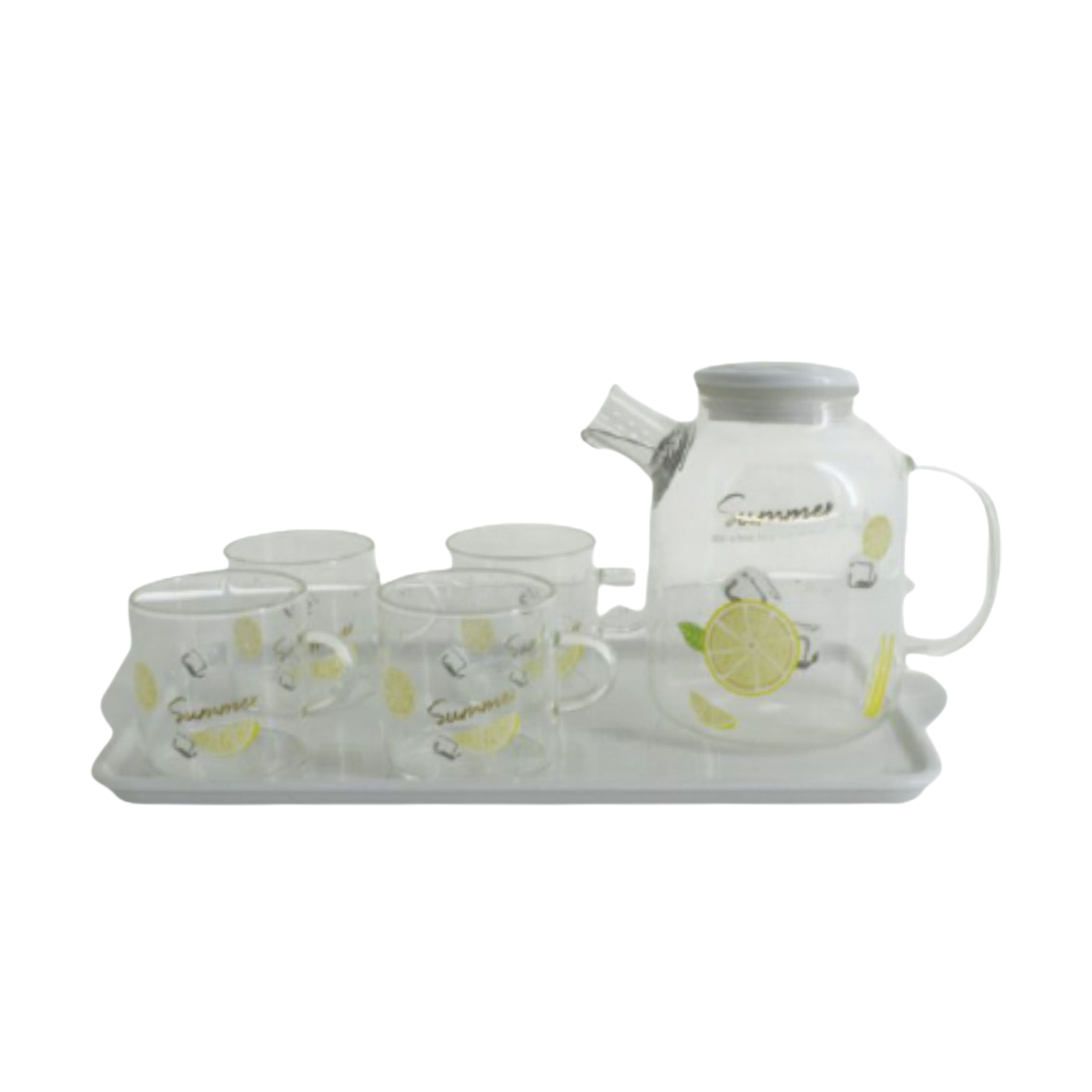 Glass Teapot with Cup & Tray Set 6pc PSK038