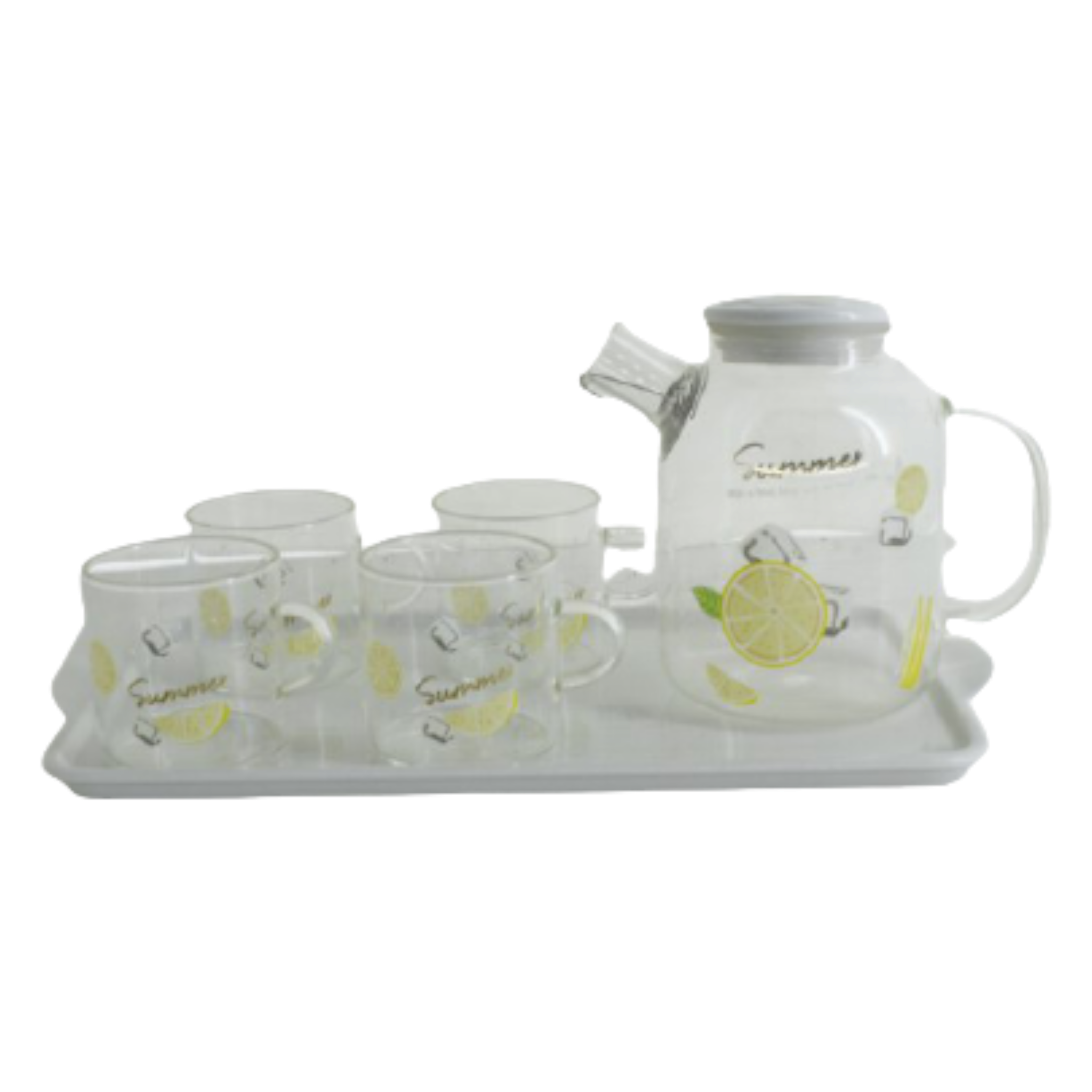 Glass Teapot with Cup and Tray Set 6pc PSK038